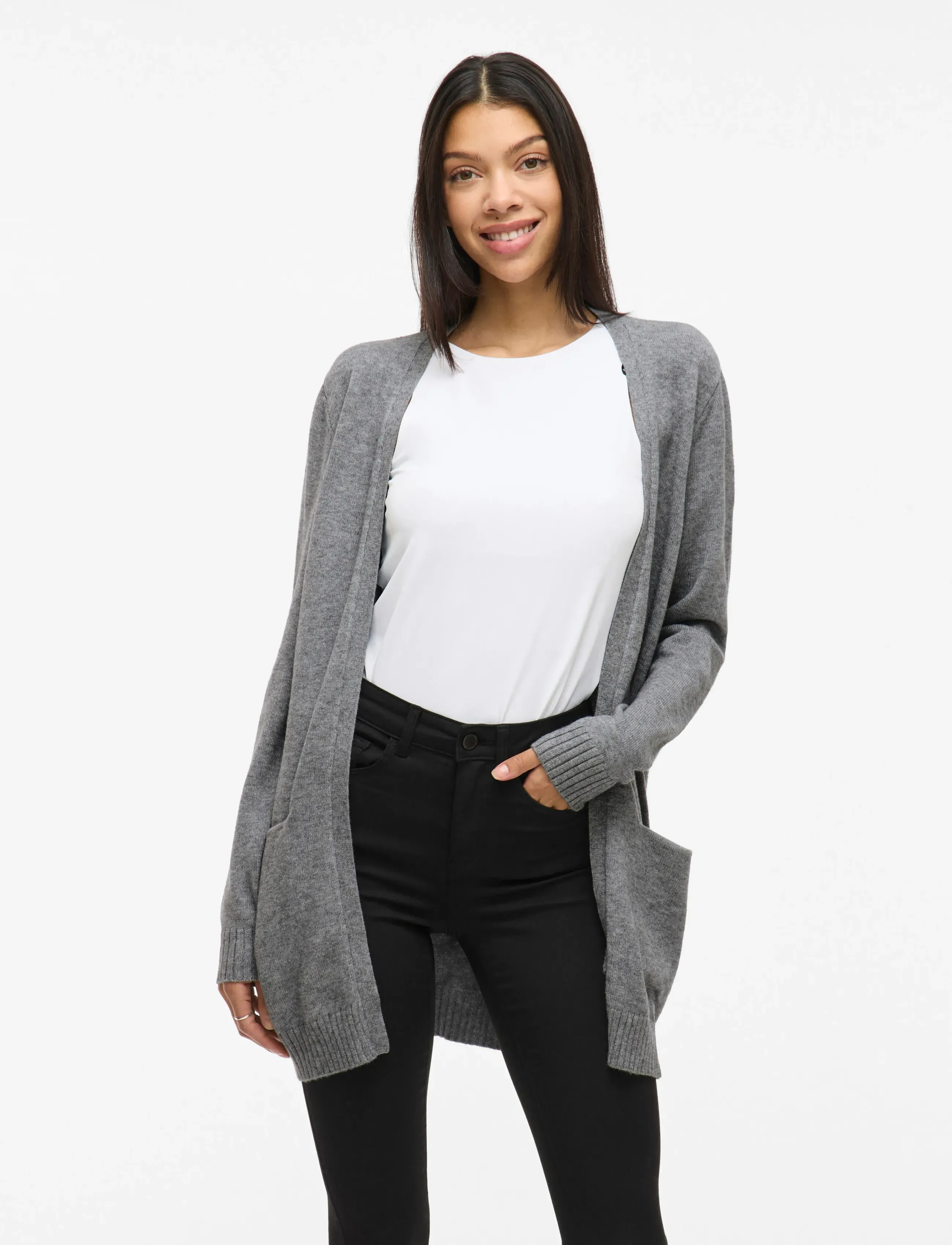 Vila - VIRIL OPEN L/S KNIT CARDIGAN - NOOS - koftor - medium grey melange - 4