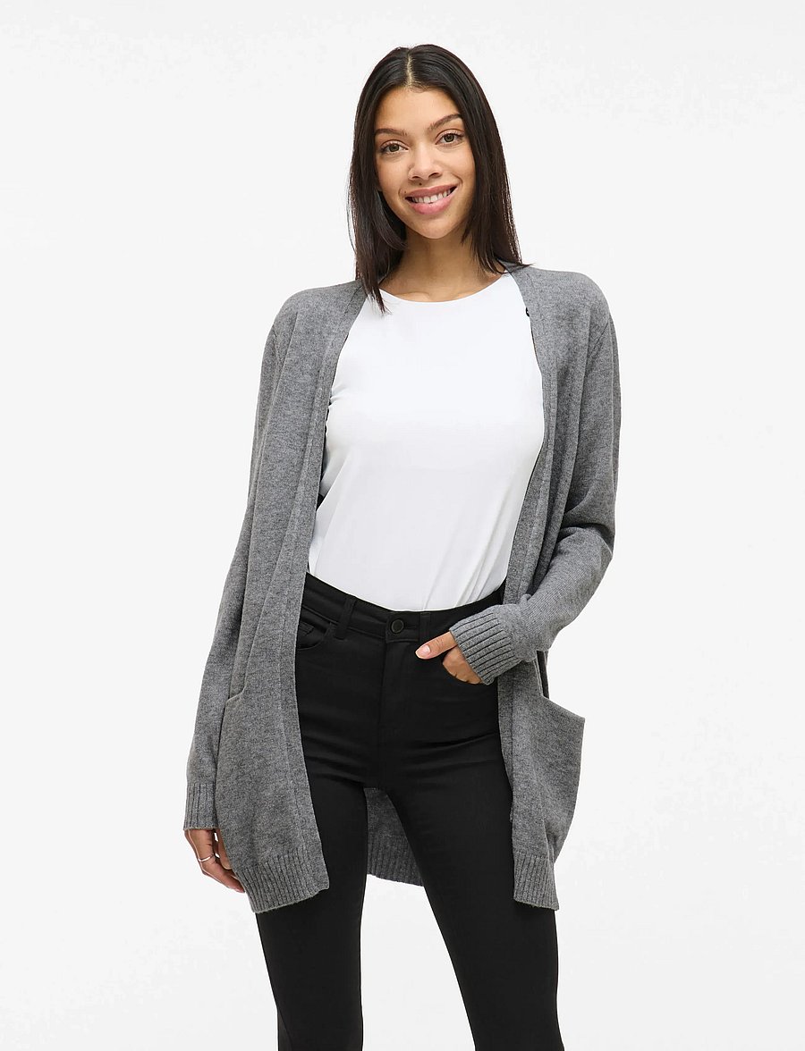 Vila - VIRIL OPEN L/S KNIT CARDIGAN - NOOS - strickjacken - medium grey melange - 4