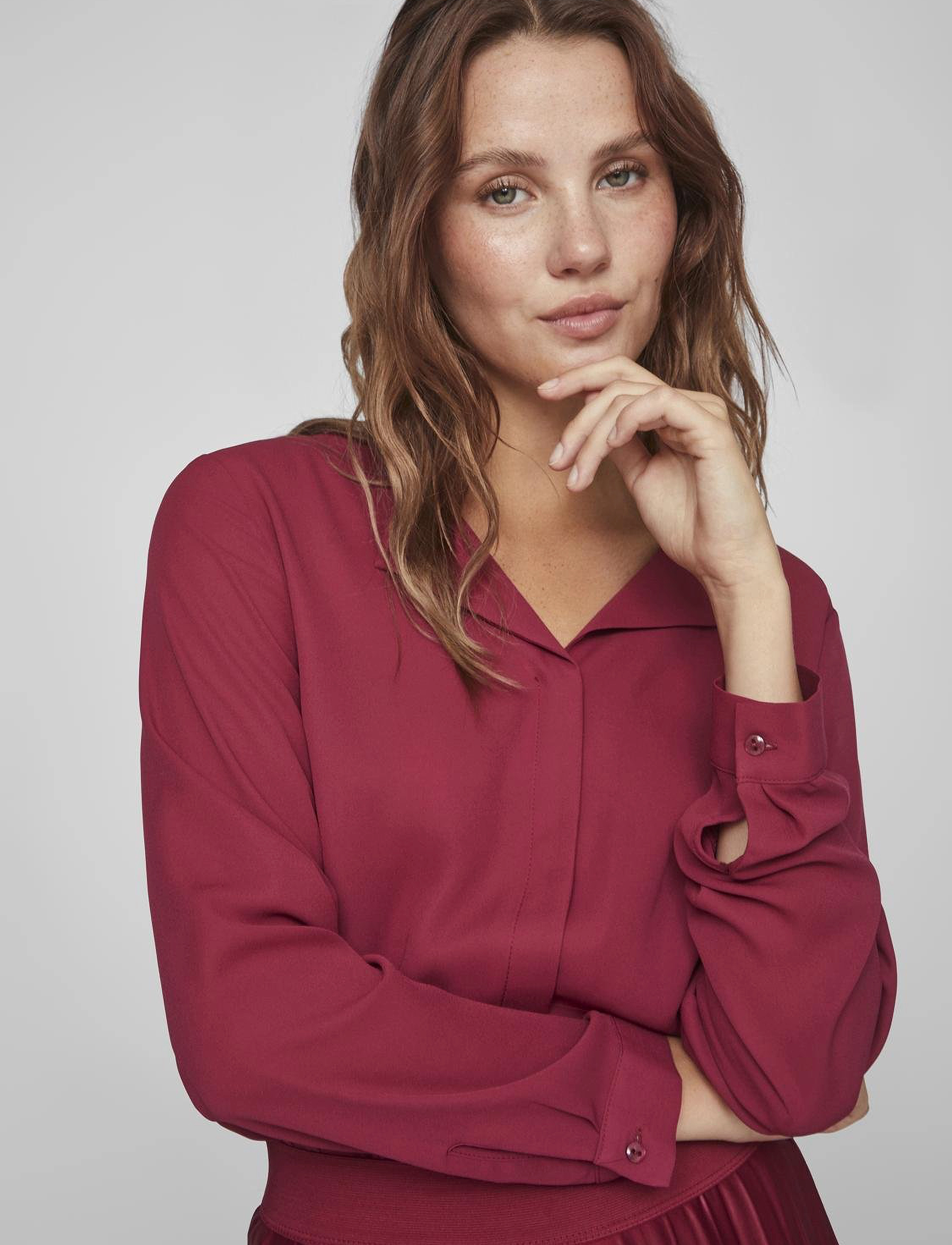 Vila - VILUCY L/S SHIRT - NOOS - long sleeved blouses - beet red - 4