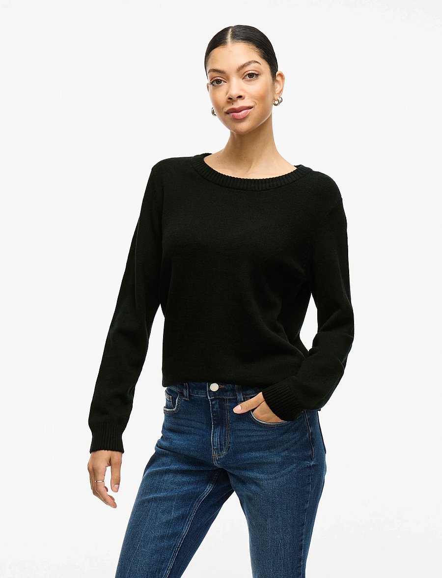 Vila - VIRIL O-NECK L/S KNIT TOP - NOOS - sviitrid - black - 0