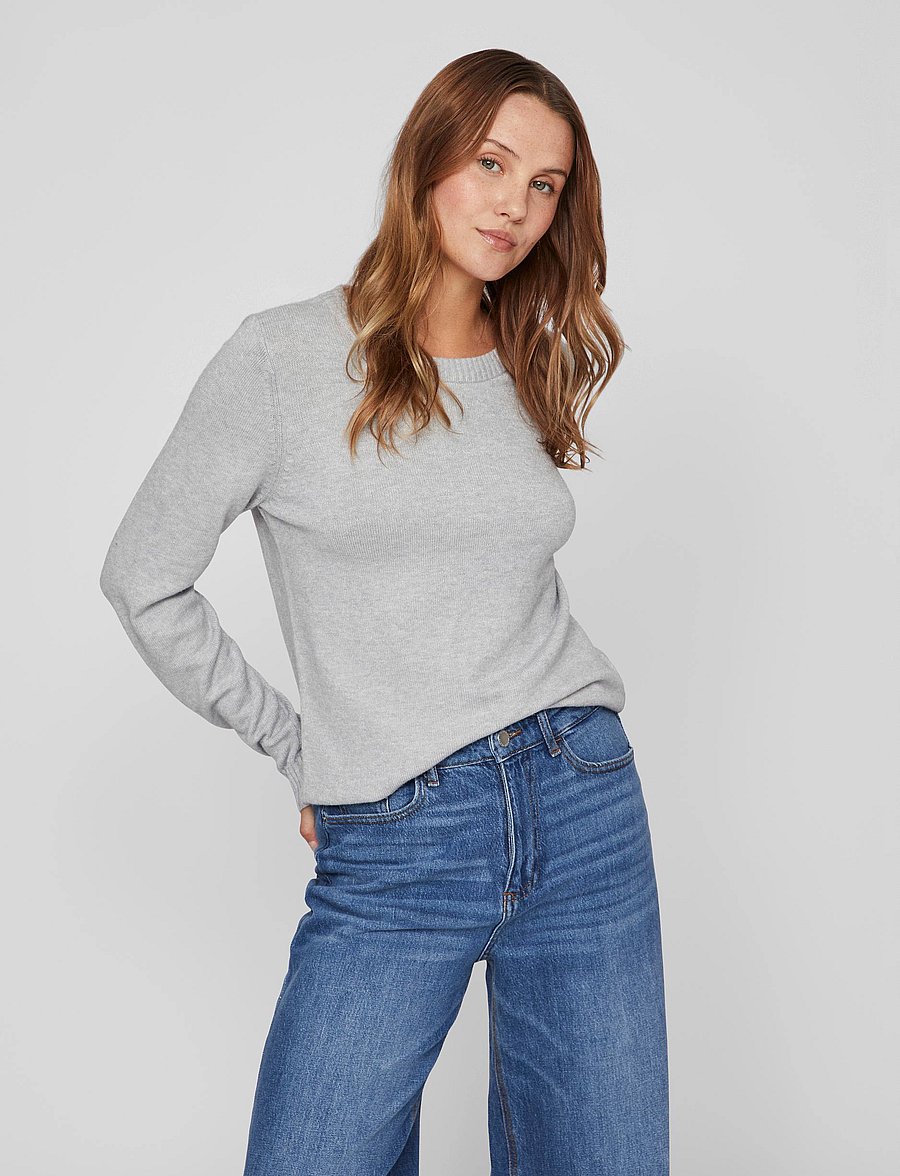 Vila - VIRIL O-NECK L/S KNIT TOP - NOOS - sviitrid - light grey melange - 0