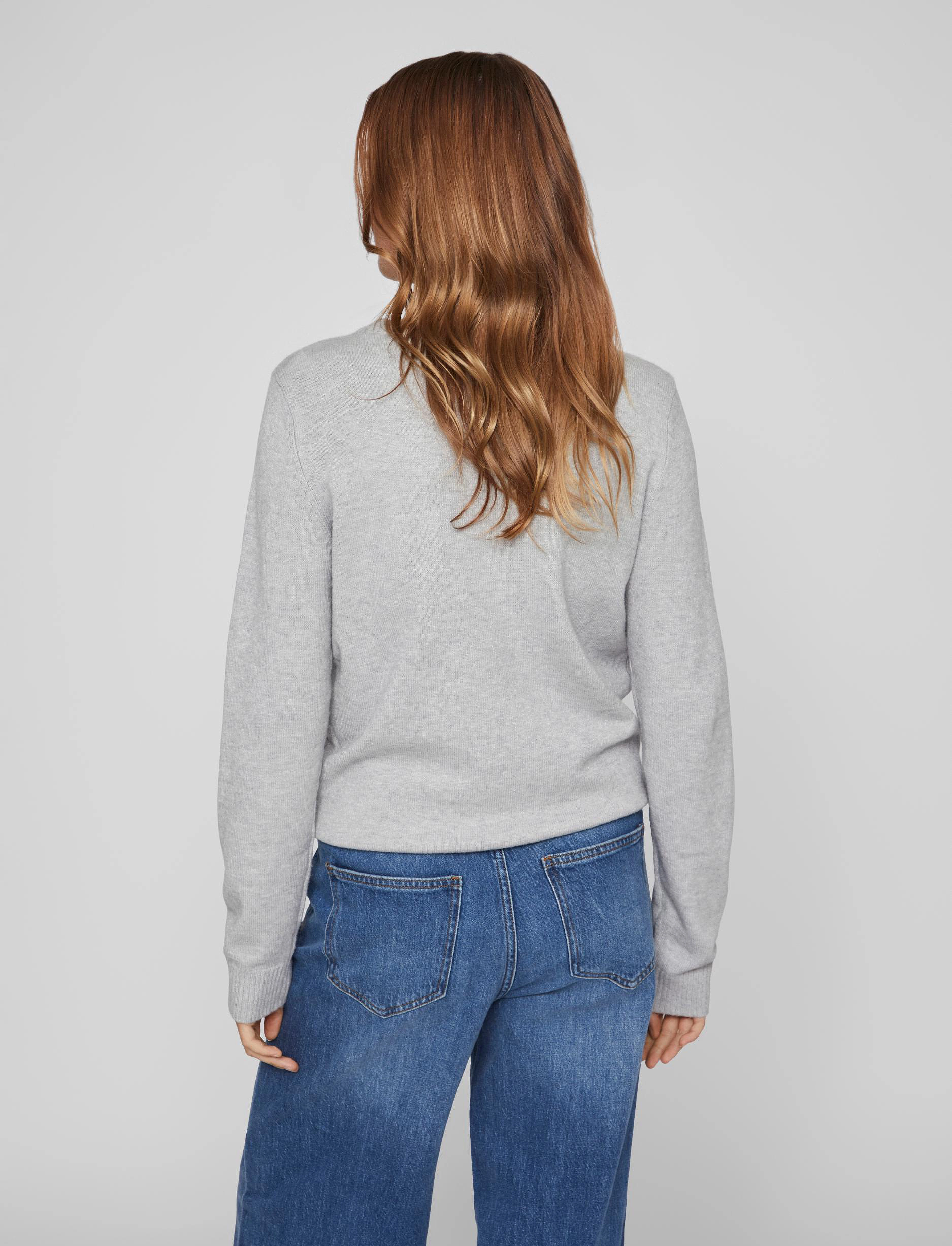 Vila - VIRIL O-NECK L/S  KNIT TOP - NOOS - striktrøjer - light grey melange - 3