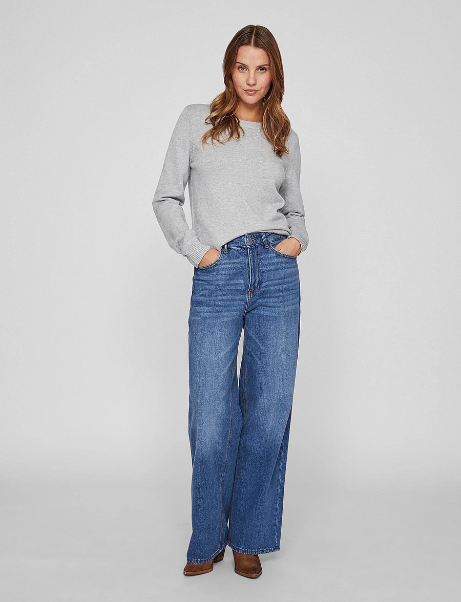 Vila - VIRIL O-NECK L/S KNIT TOP - NOOS - sviitrid - light grey melange - 4
