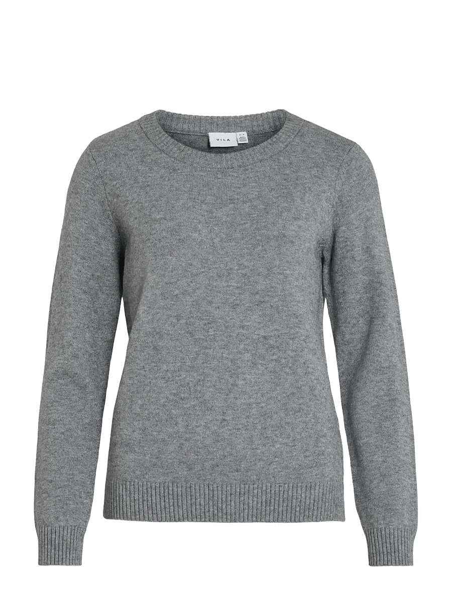 Vila - VIRIL O-NECK L/S KNIT TOP - NOOS - stickade tröjor - medium grey melange - 1