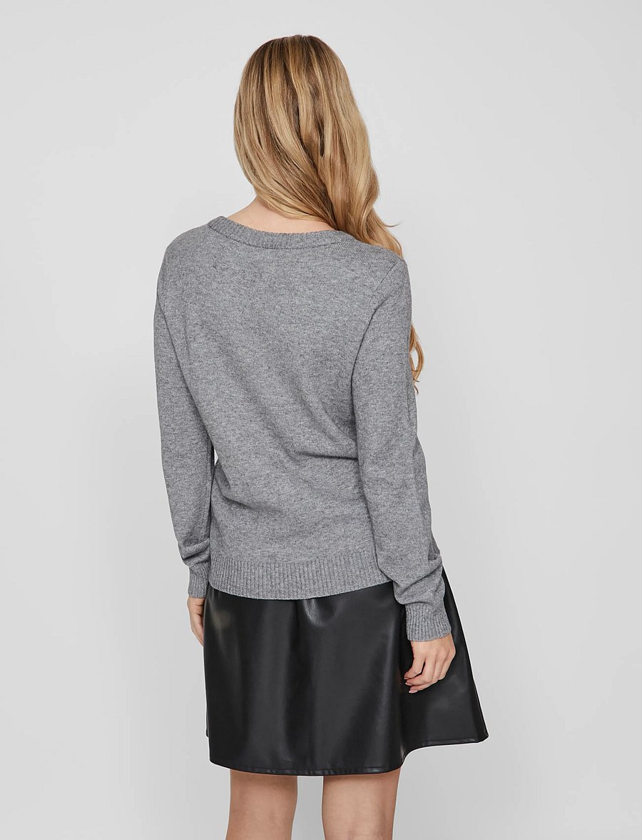 Vila - VIRIL O-NECK L/S KNIT TOP - NOOS - stickade tröjor - medium grey melange - 3