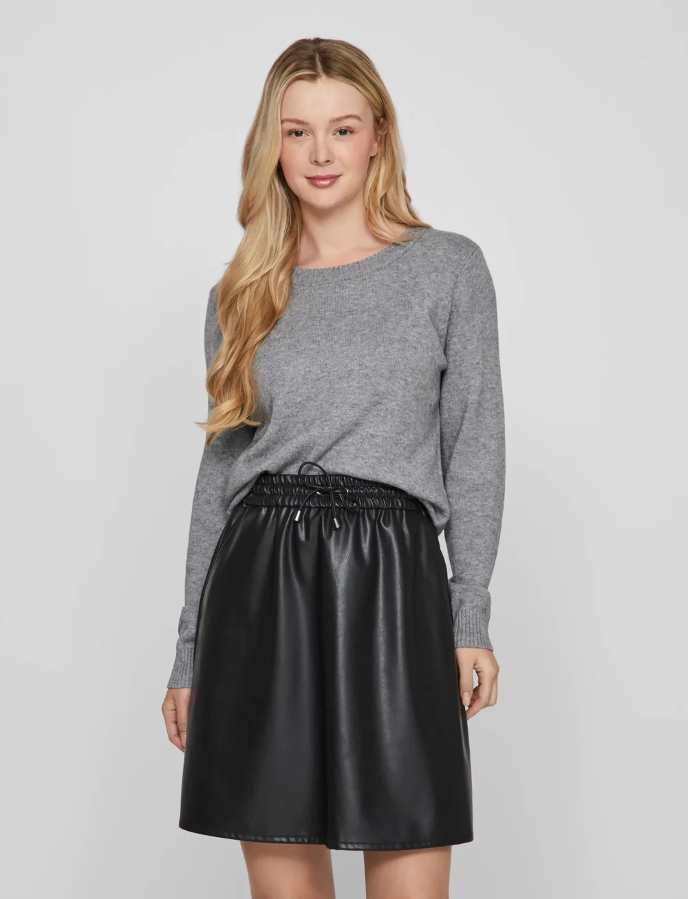 Vila - VIRIL O-NECK L/S KNIT TOP - stickade tröjor - medium grey melange - 4