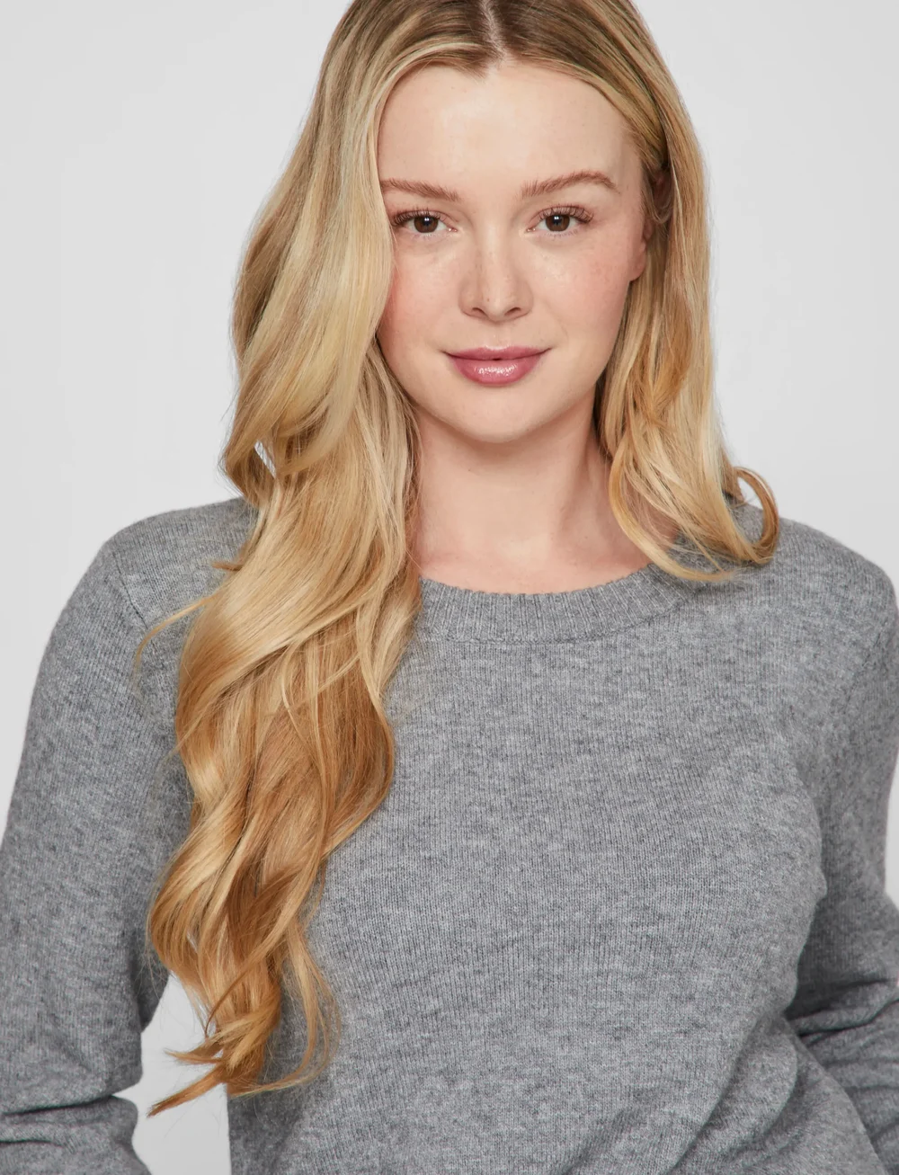 Vila - VIRIL O-NECK L/S KNIT TOP - stickade tröjor - medium grey melange - 5