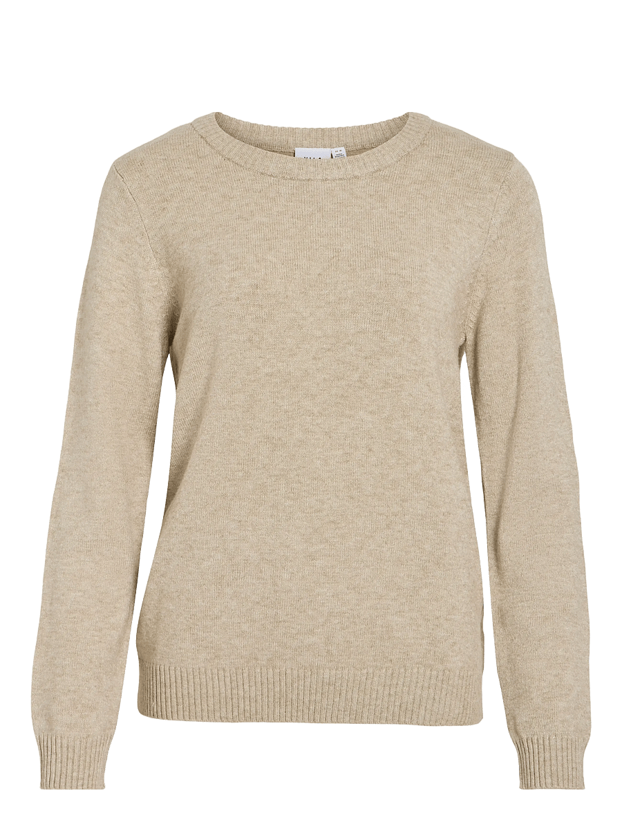 Vila - VIRIL O-NECK L/S KNIT TOP - NOOS - stickade tröjor - natural melange - 1