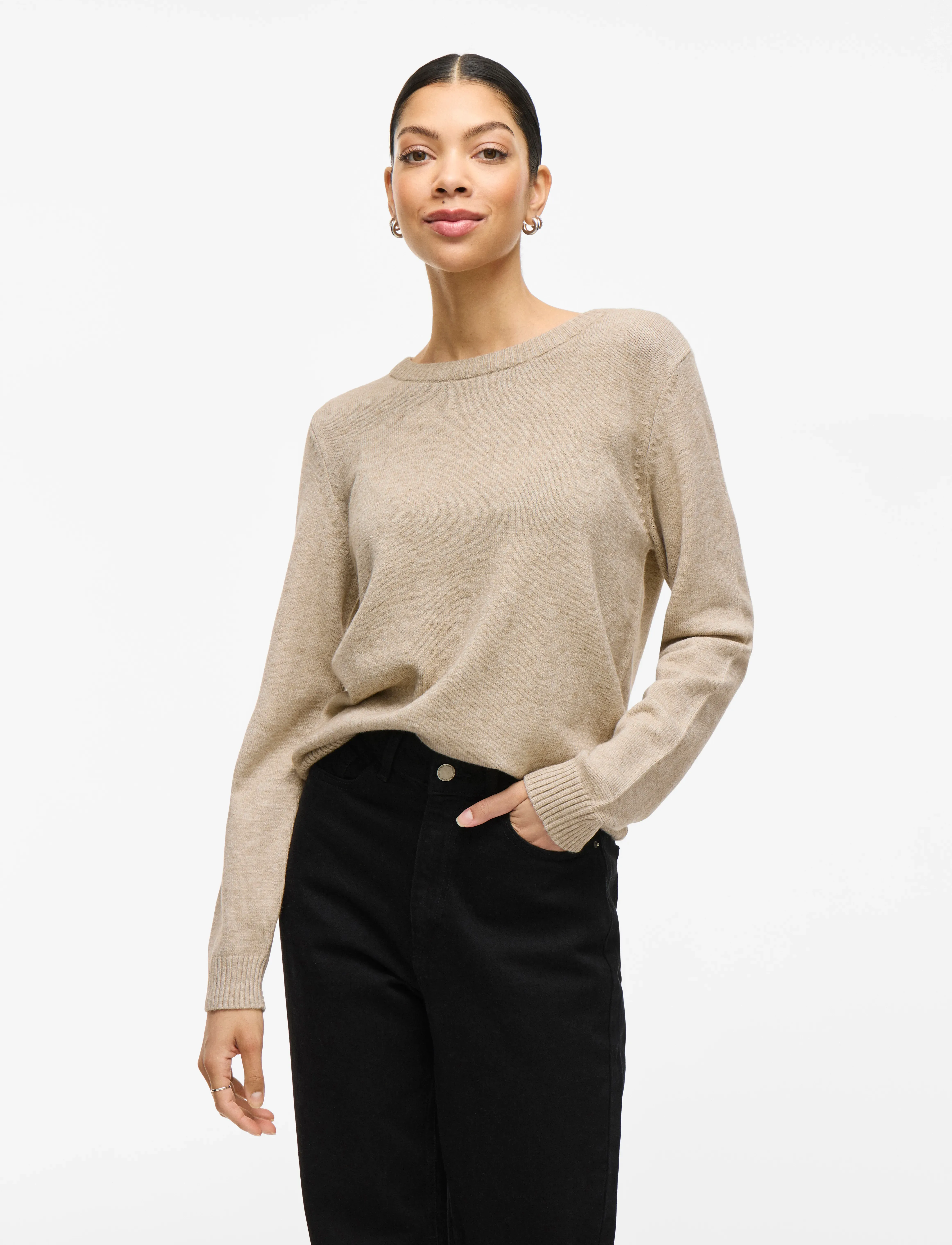 Vila Viril O-Neck L/S Knit Top - Noos, S, Beige, Strik > Trøjer, Dame