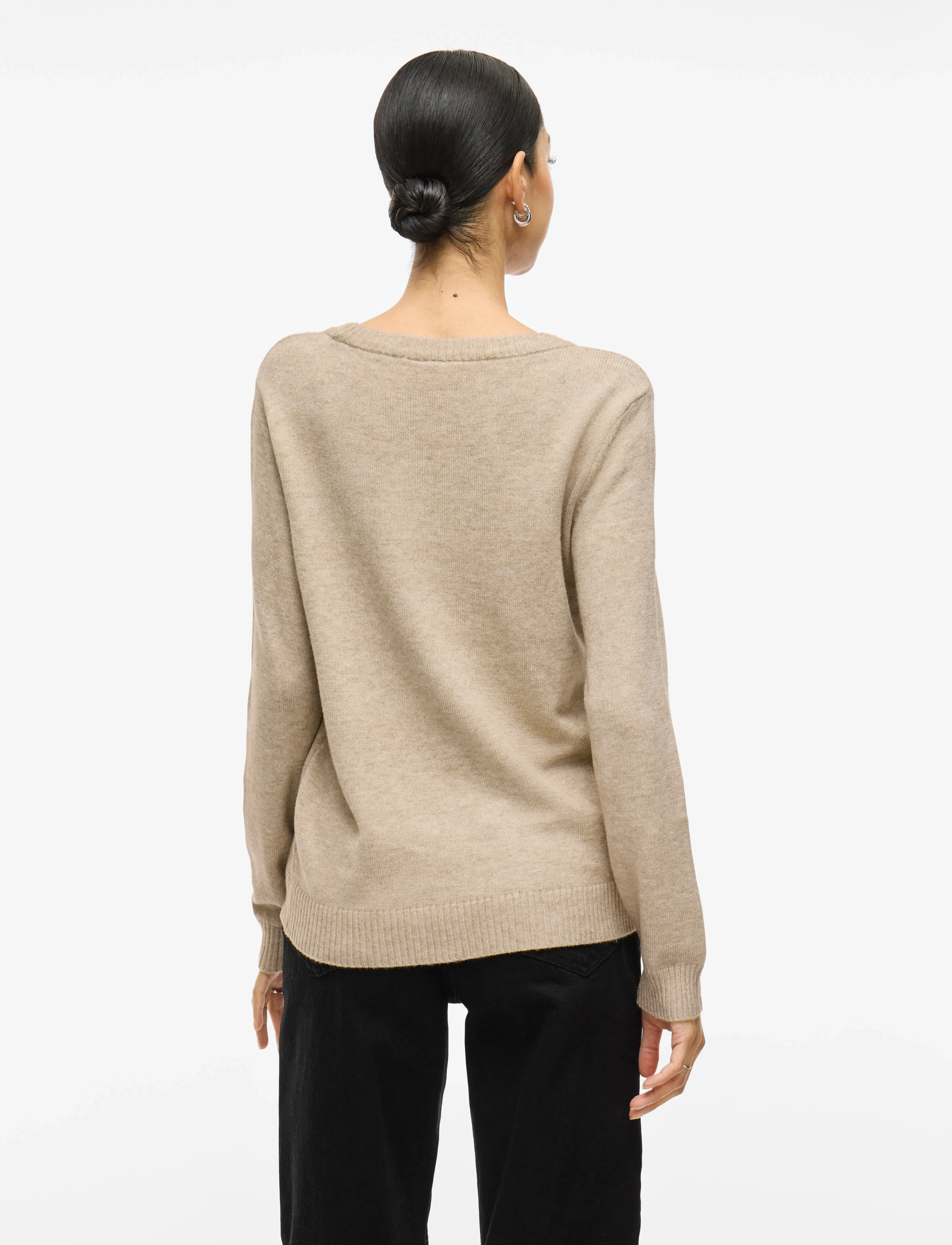 Vila - VIRIL O-NECK L/S  KNIT TOP - NOOS - stickade tröjor - natural melange - 3
