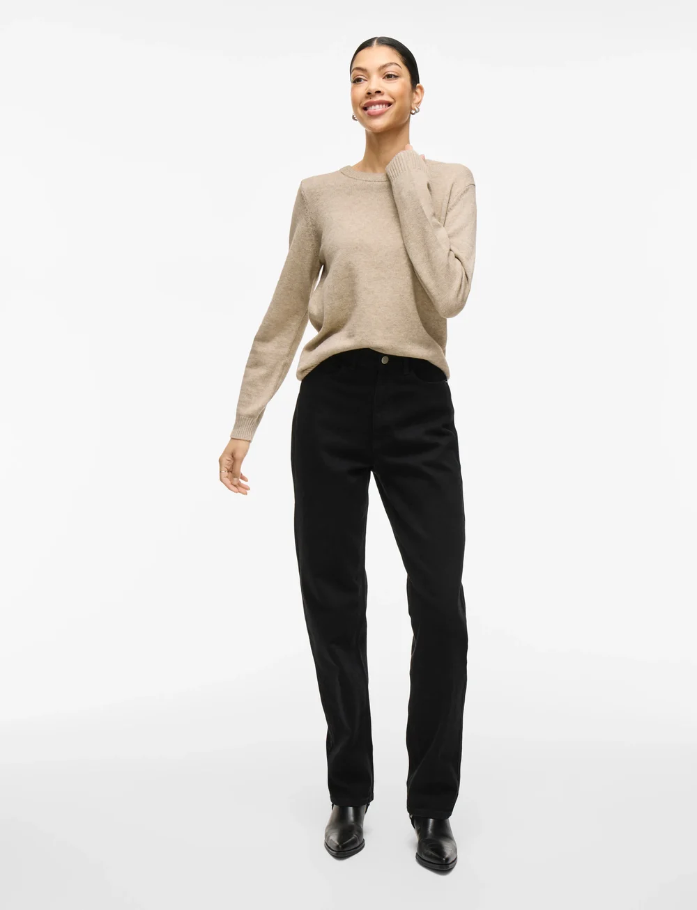 Vila - VIRIL O-NECK L/S KNIT TOP - stickade tröjor - natural melange - 4