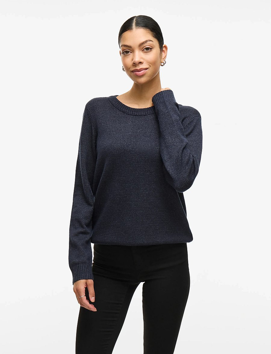 Vila - VIRIL O-NECK L/S KNIT TOP - NOOS - stickade tröjor - total eclipse - 0