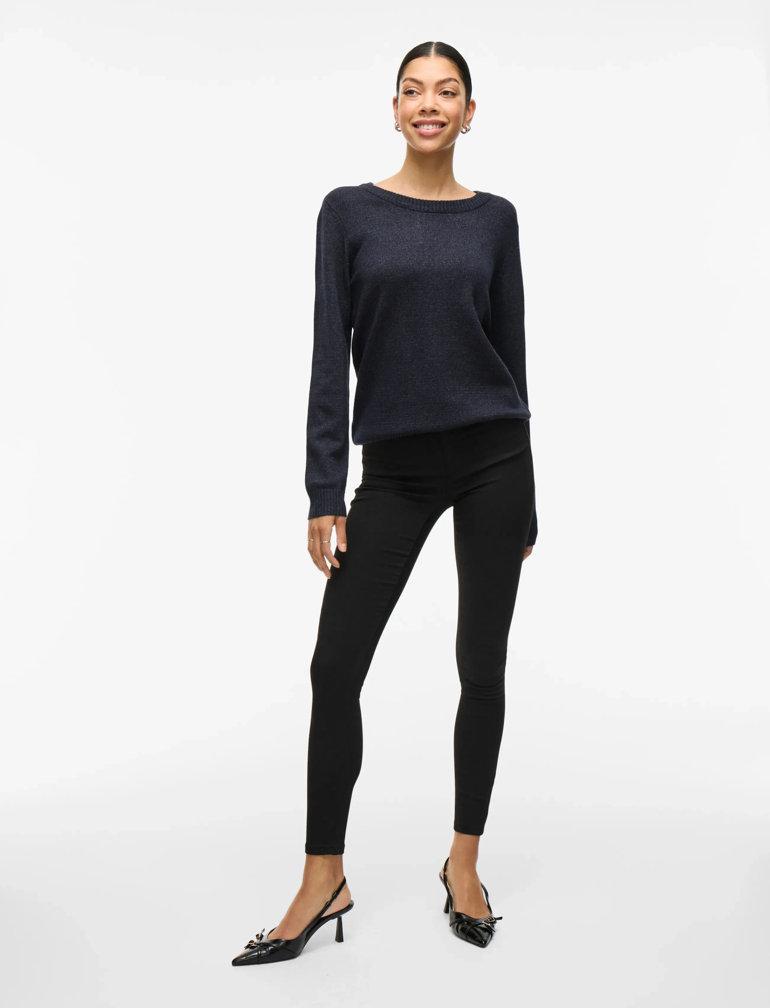 Vila - VIRIL O-NECK L/S  KNIT TOP - NOOS - stickade tröjor - total eclipse - 4