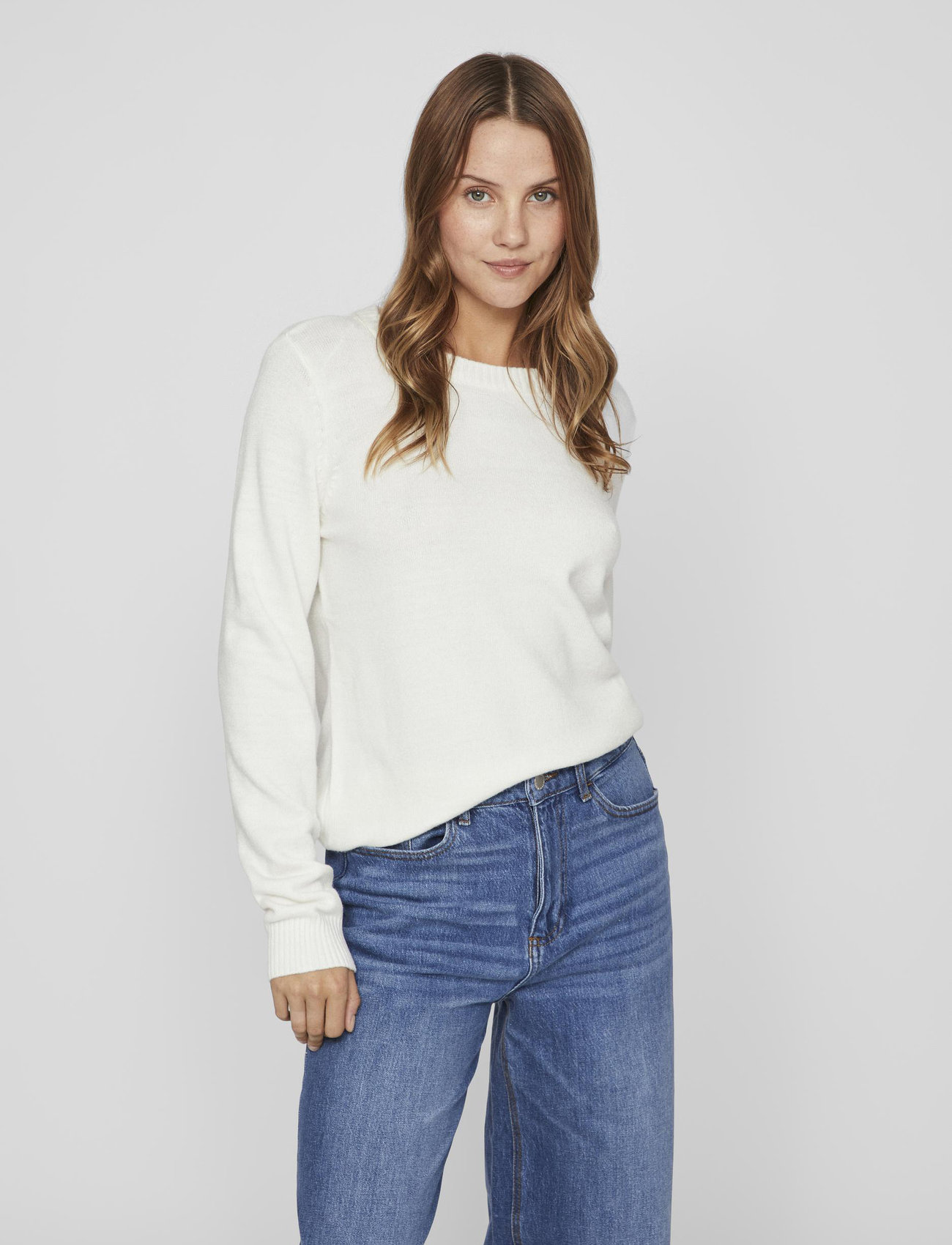 Vila - VIRIL O-NECK L/S  KNIT TOP - NOOS - pullover - white alyssum - 0