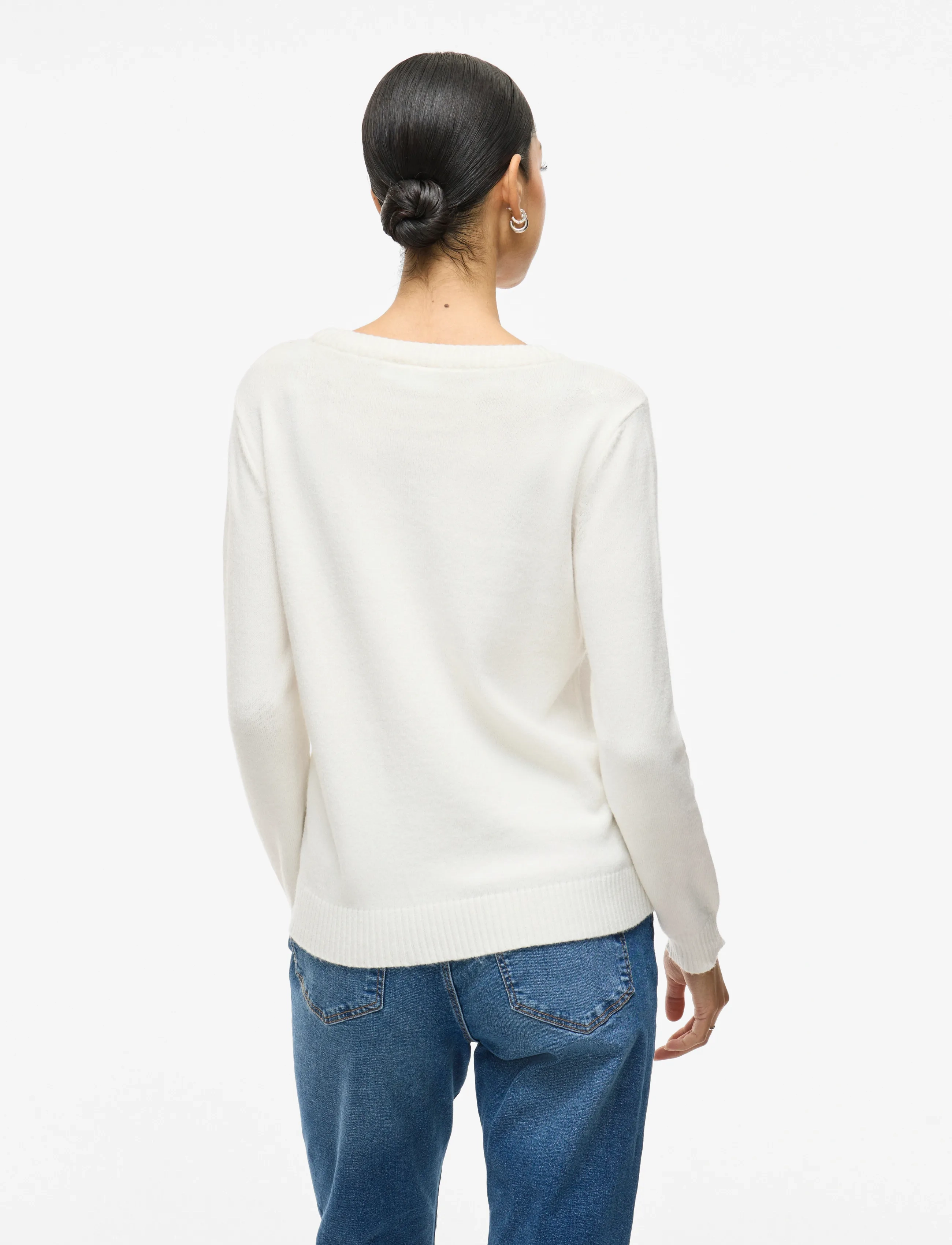 Vila - VIRIL O-NECK L/S  KNIT TOP - NOOS - striktrøjer - white alyssum - 3