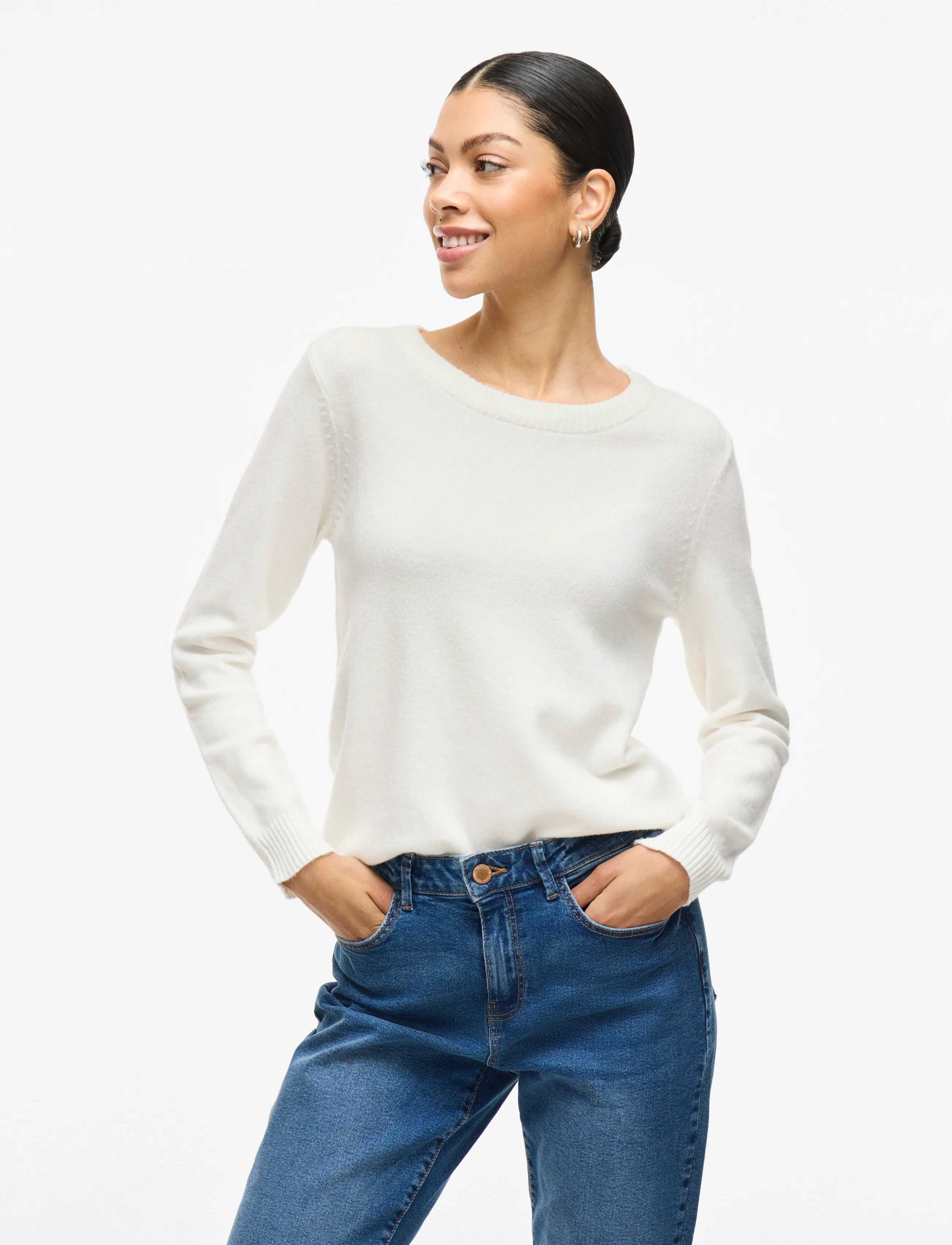 Vila - VIRIL O-NECK L/S  KNIT TOP - NOOS - striktrøjer - white alyssum - 5