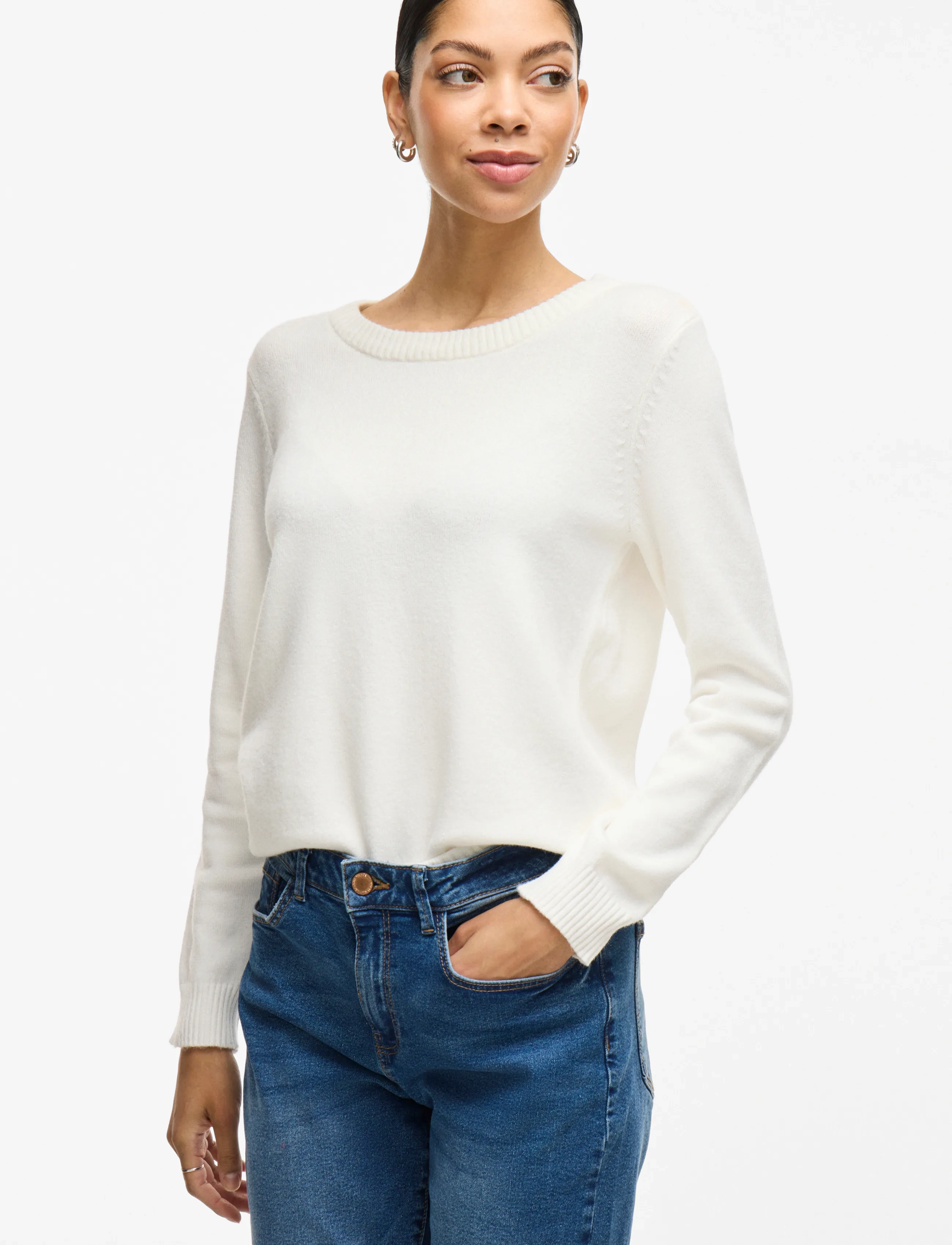 Vila VIRIL O-NECK L/S  KNIT TOP - NOOS - Strickmode - WHITE ALYSSUM / white