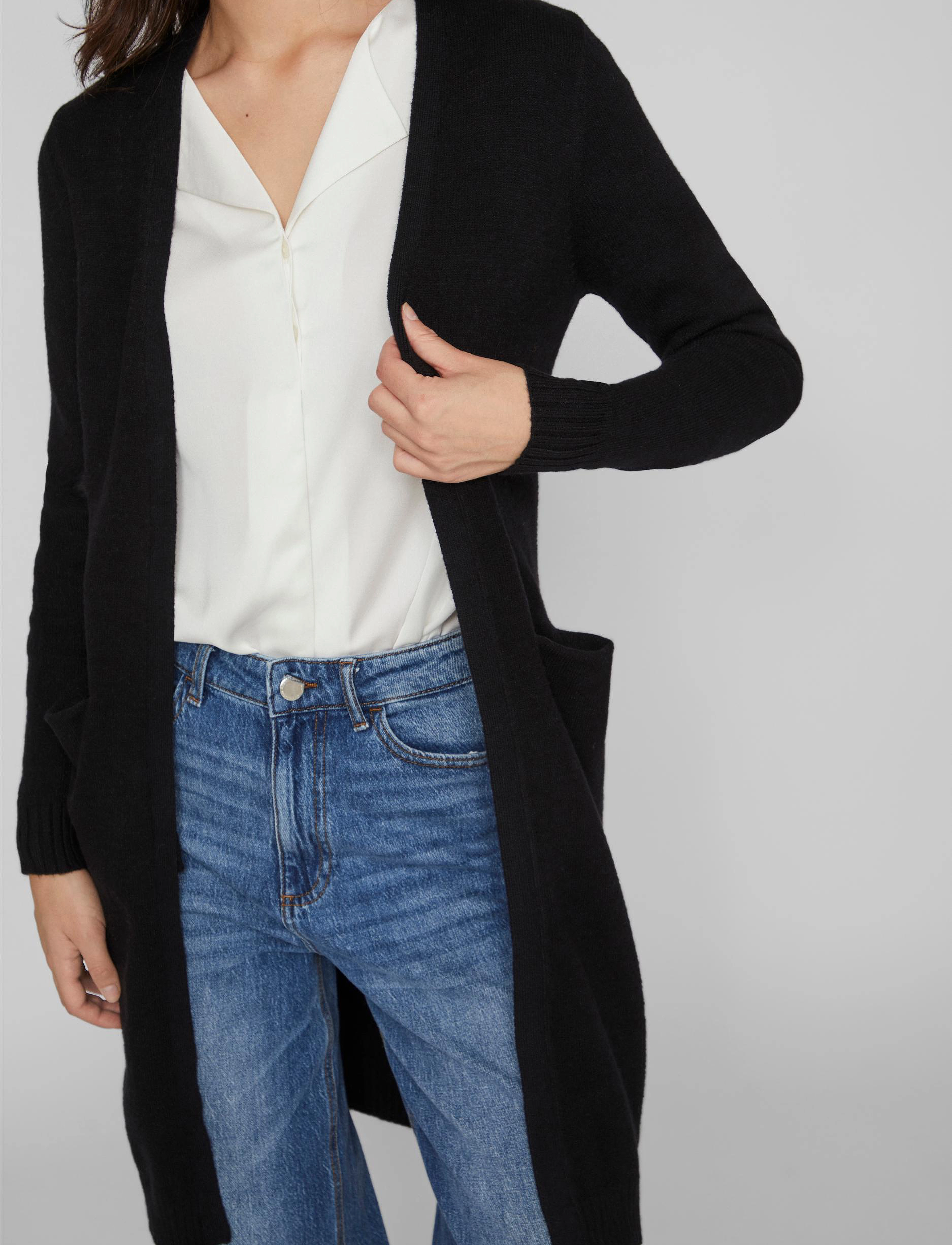 Vila - VIRIL L/S LONG KNIT CARDIGAN/PTT - NOOS - black - 4