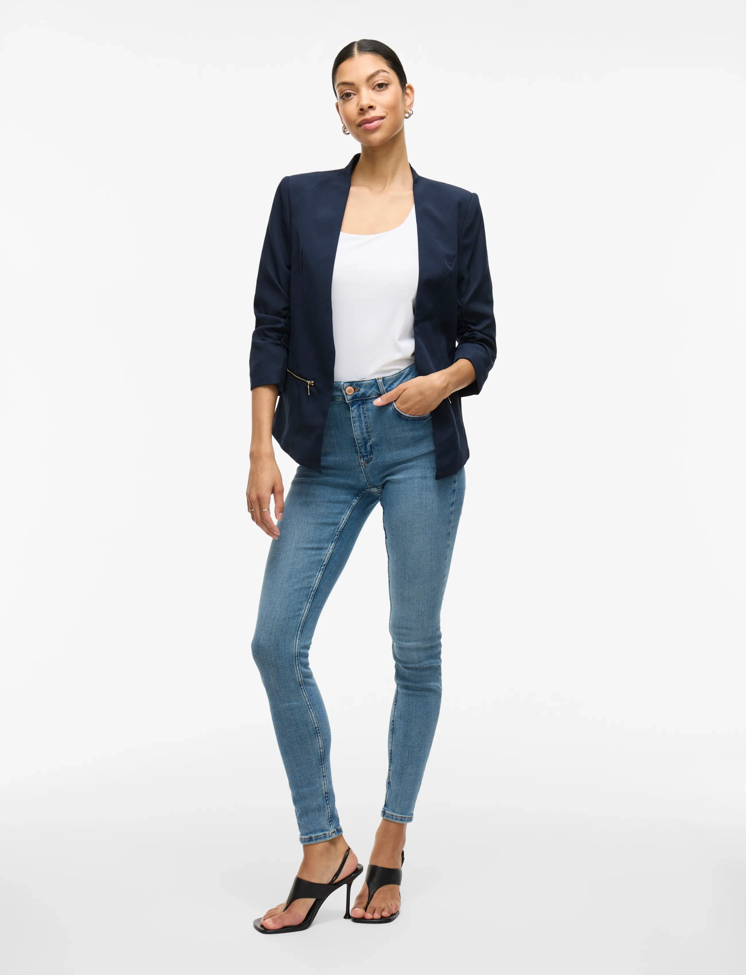 Vila Vijoy 3/4 Blazer - Noos, 42, Navy, Blazere > Enkeltradede Blazere, Dame