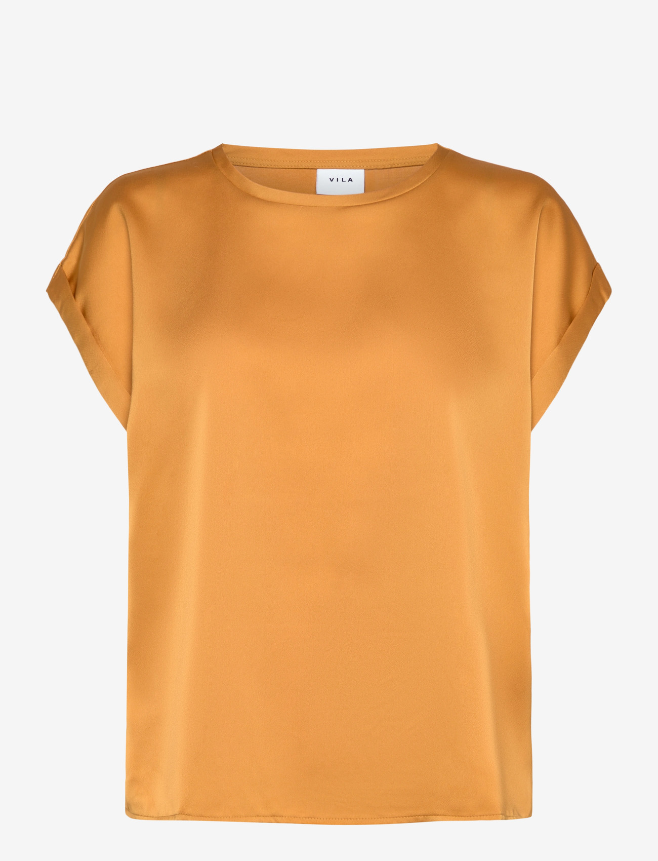 Vila - VIELLETTE S/S SATIN TOP - NOOS - kortärmade blusar - amber gold - 0