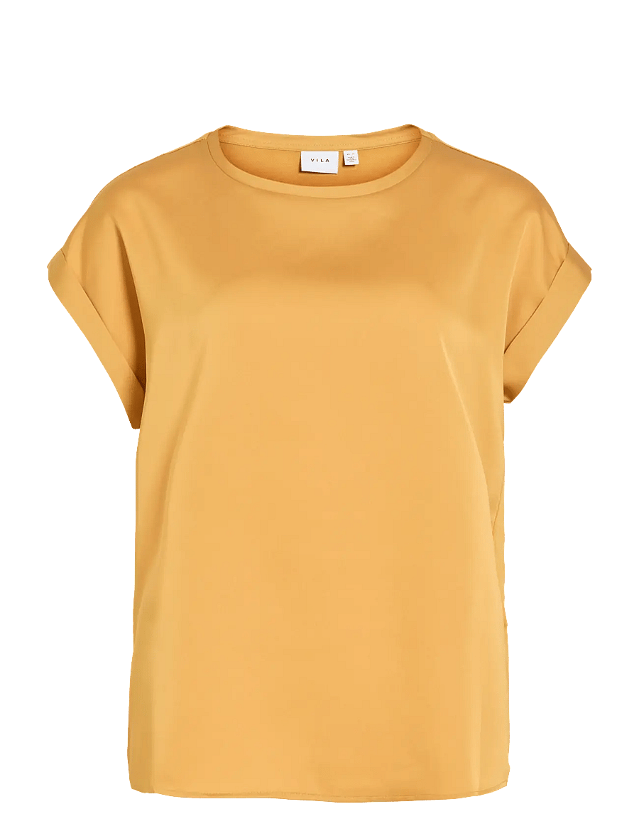 Vila - VIELLETTE S/S SATIN TOP - NOOS - kurzämlige blusen - amber gold - 1