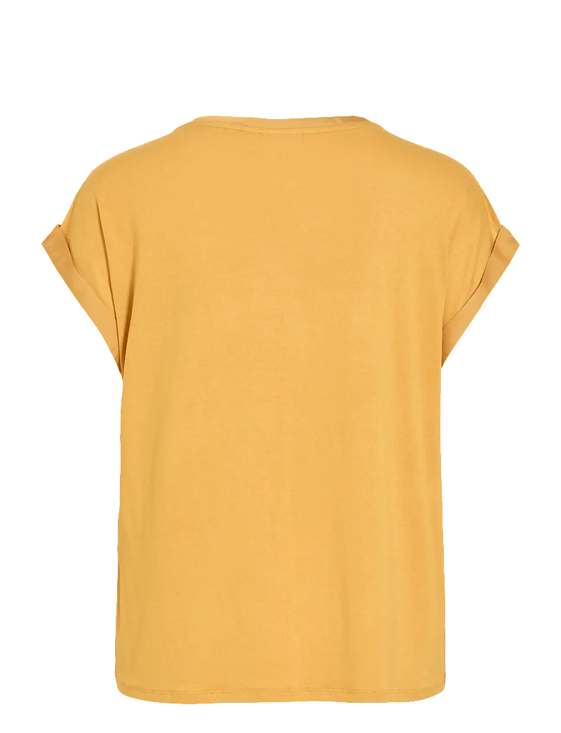 Vila - VIELLETTE S/S SATIN TOP - NOOS - kortærmede bluser - amber gold - 2