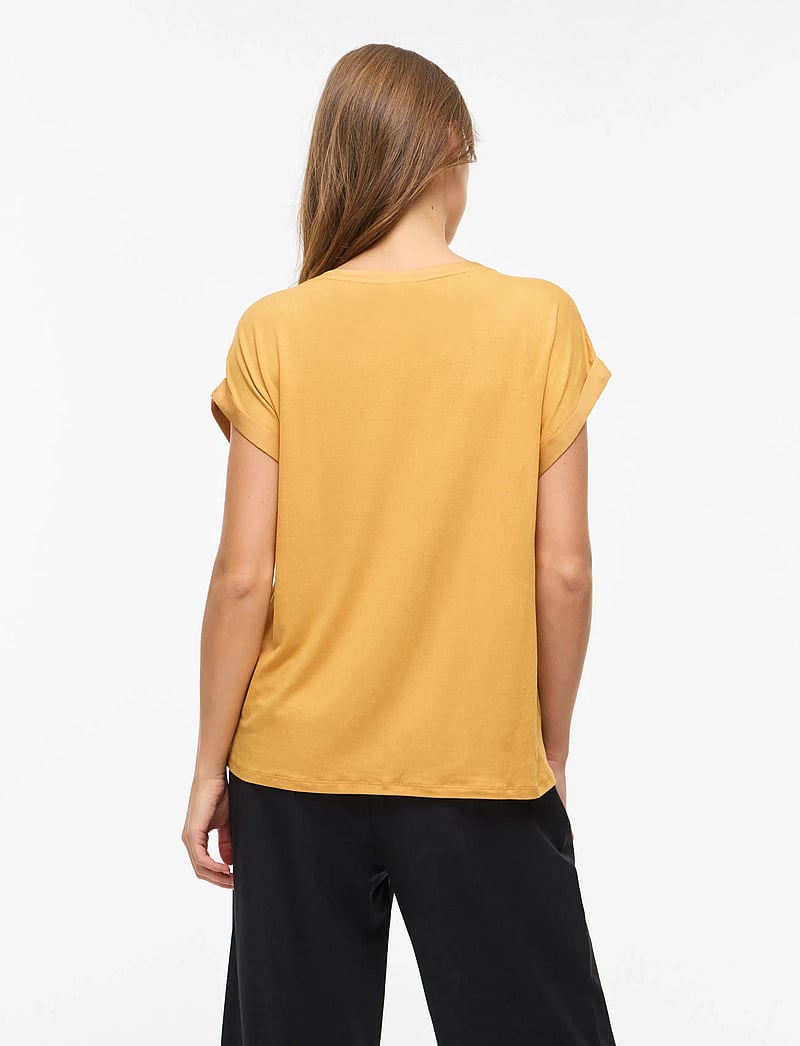 Vila - VIELLETTE S/S SATIN TOP - NOOS - kortærmede bluser - amber gold - 3