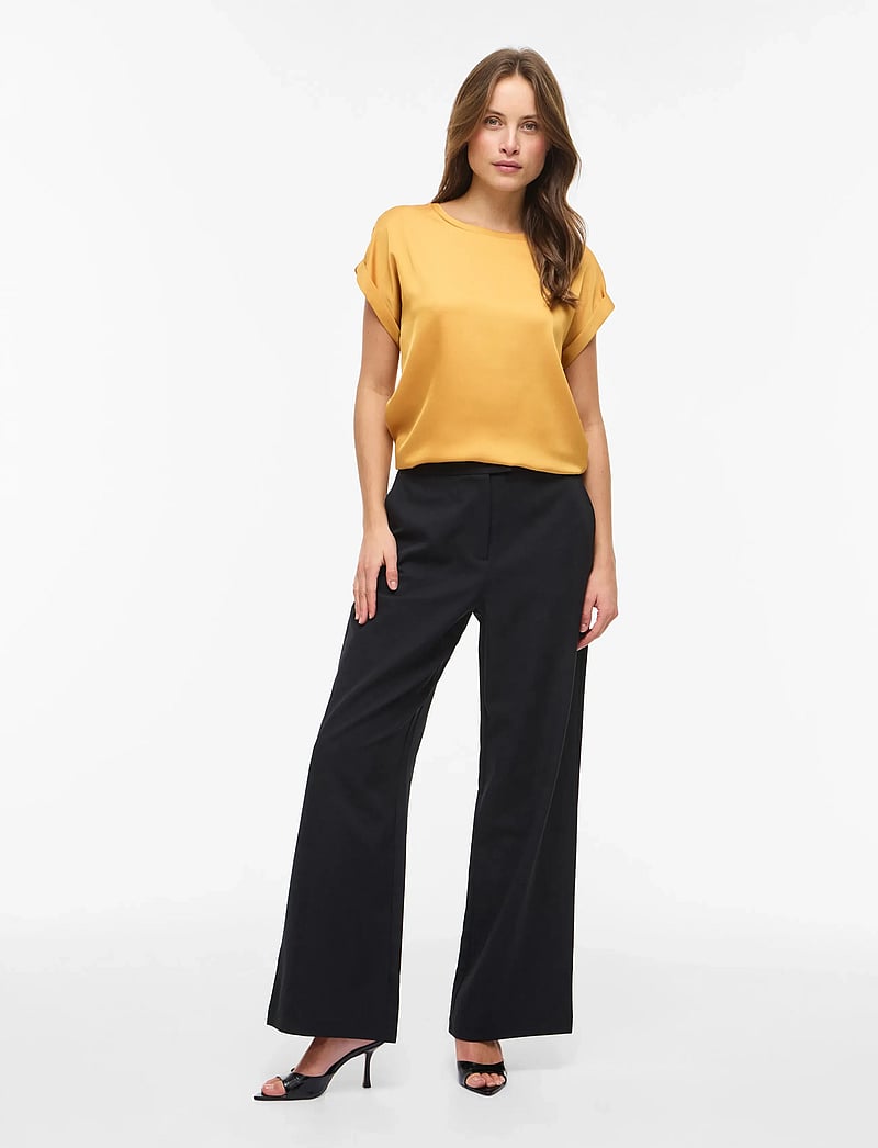 Vila - VIELLETTE S/S SATIN TOP - NOOS - kortærmede bluser - amber gold - 4