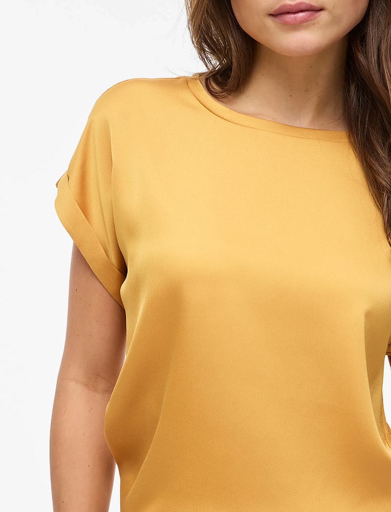 Vila - VIELLETTE S/S SATIN TOP - NOOS - kortærmede bluser - amber gold - 5