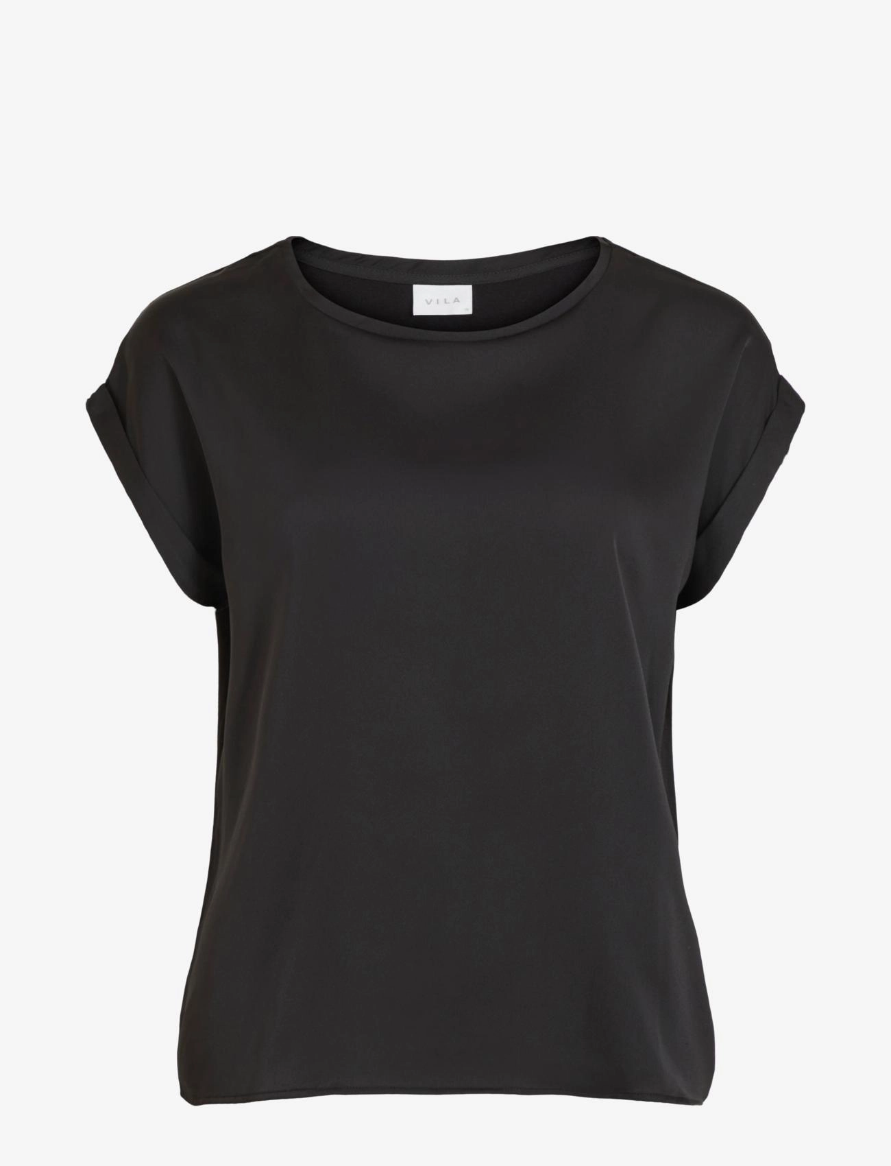 VILA Viellette S/S Satin Oberteil - Noos Schwarz - 38 - Damen