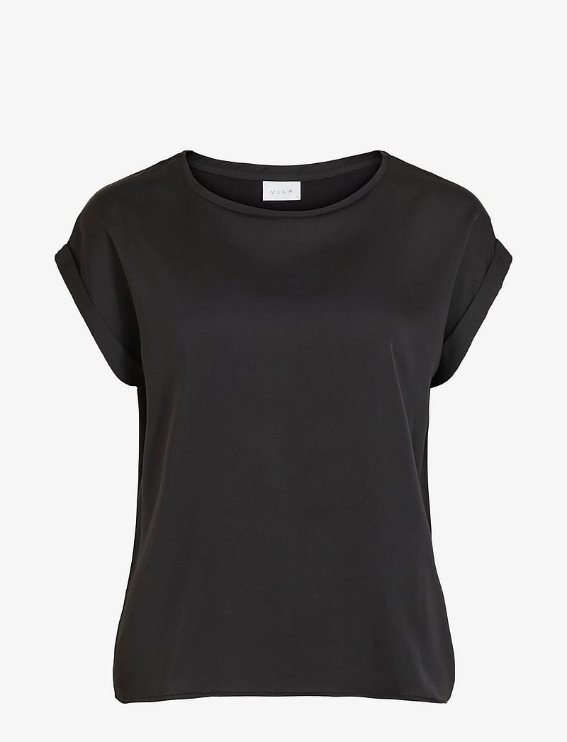 Vila - VIELLETTE S/S SATIN TOP - NOOS - kurzämlige blusen - black - 1