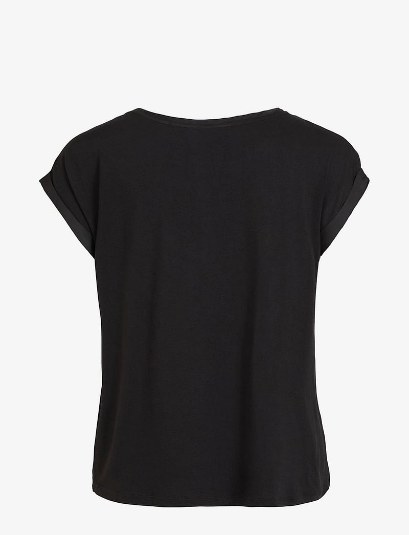 Vila - VIELLETTE S/S SATIN TOP - NOOS - kurzämlige blusen - black - 2