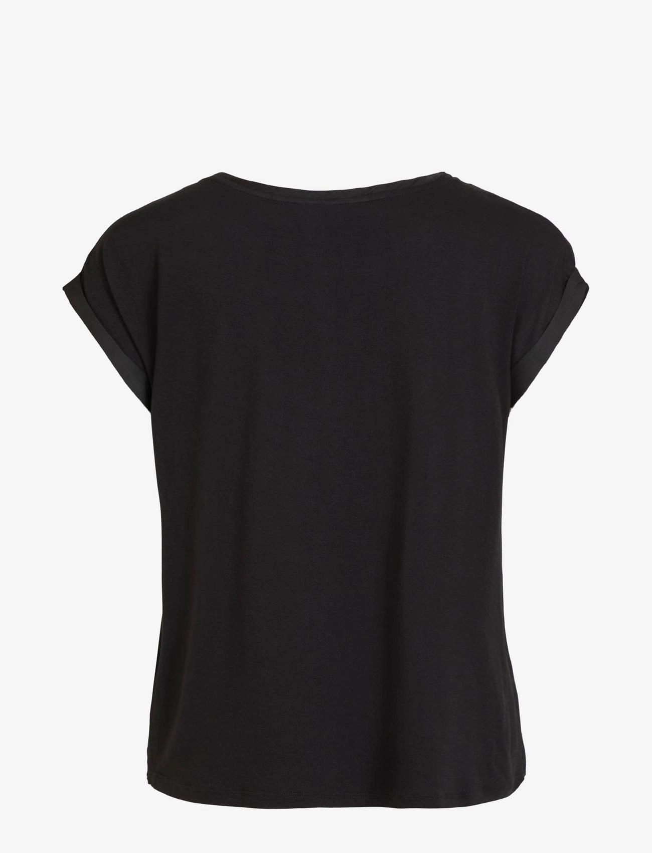 Vila - VIELLETTE S/S SATIN TOP - NOOS - kurzämlige blusen - black - 2