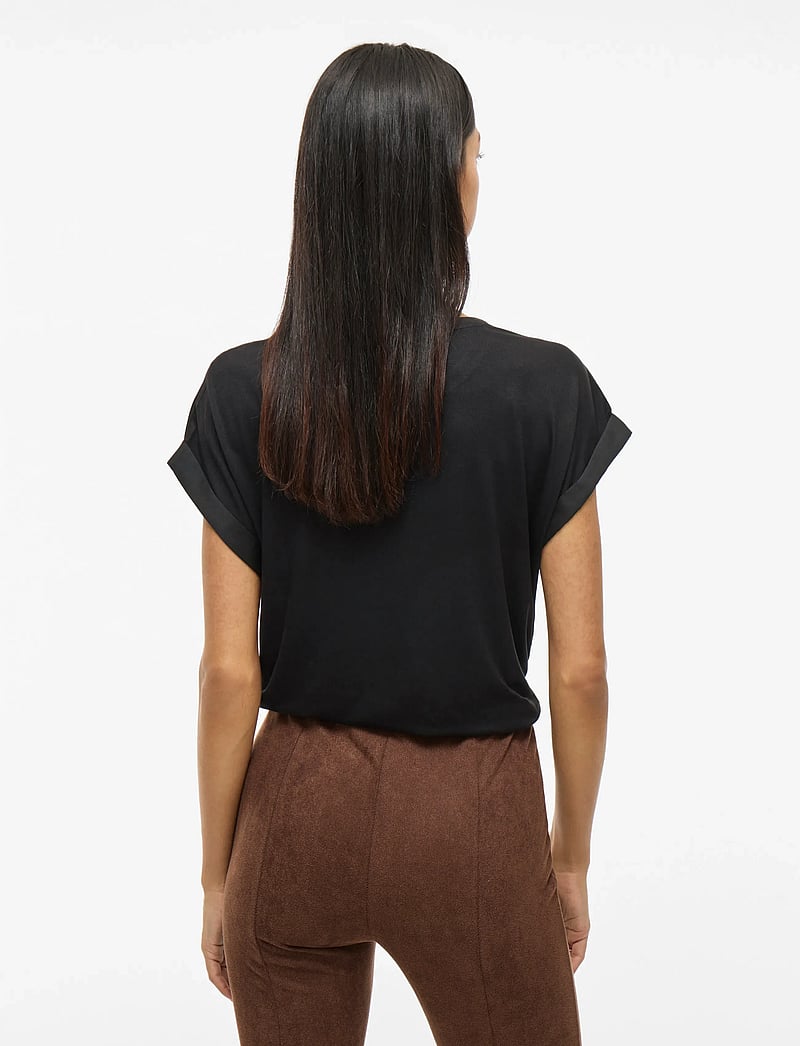 Vila - VIELLETTE S/S SATIN TOP - NOOS - kurzämlige blusen - black - 3