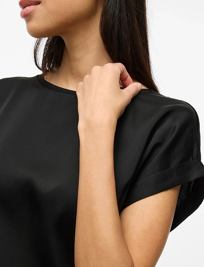Vila - VIELLETTE S/S SATIN TOP - NOOS - kurzämlige blusen - black - 5