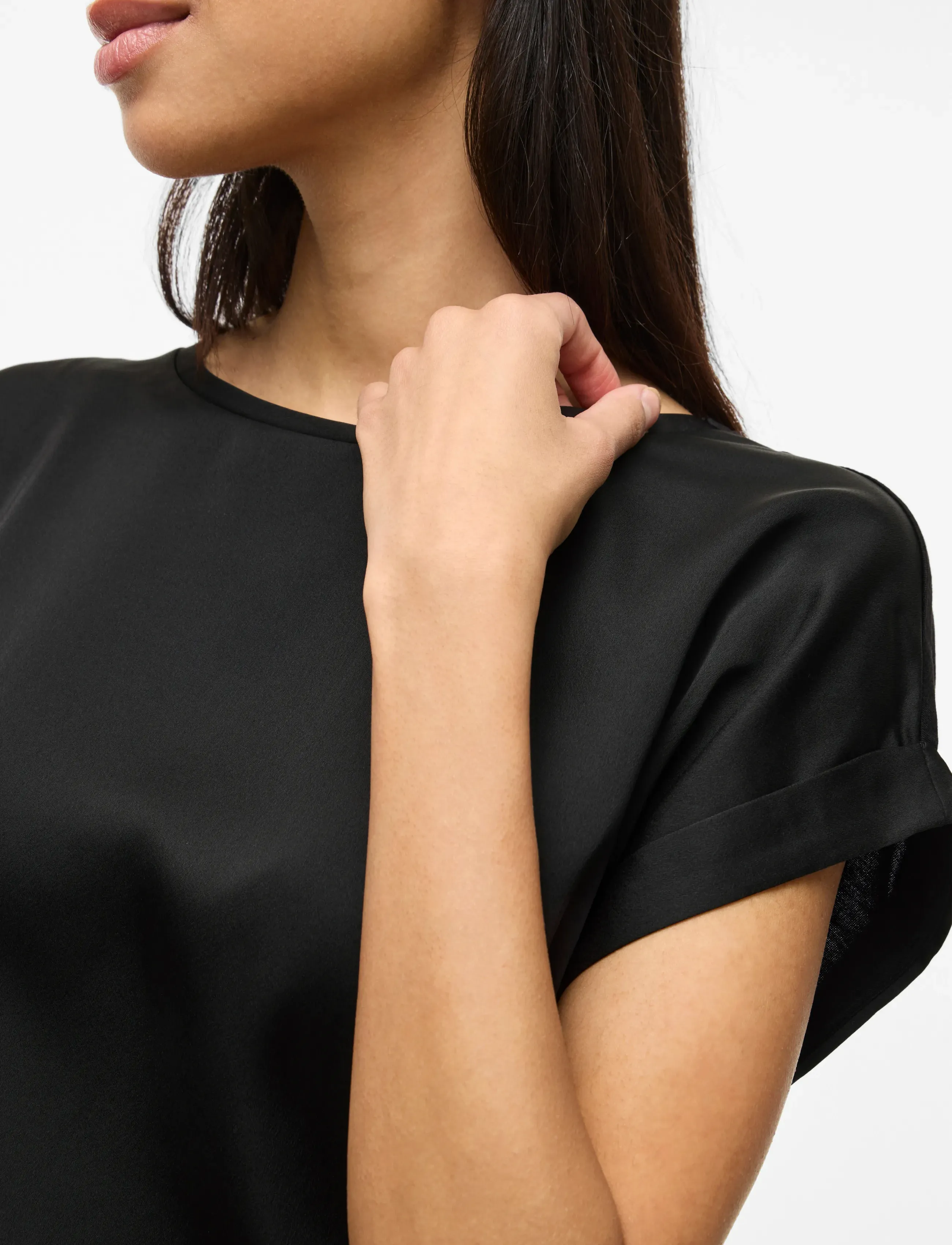 Vila - VIELLETTE S/S SATIN TOP - NOOS - kurzämlige blusen - black - 5