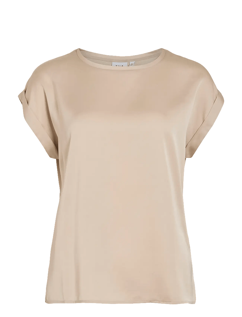 Vila - VIELLETTE S/S SATIN TOP - NOOS - bluzki z krótkim rękawem - cement - 1
