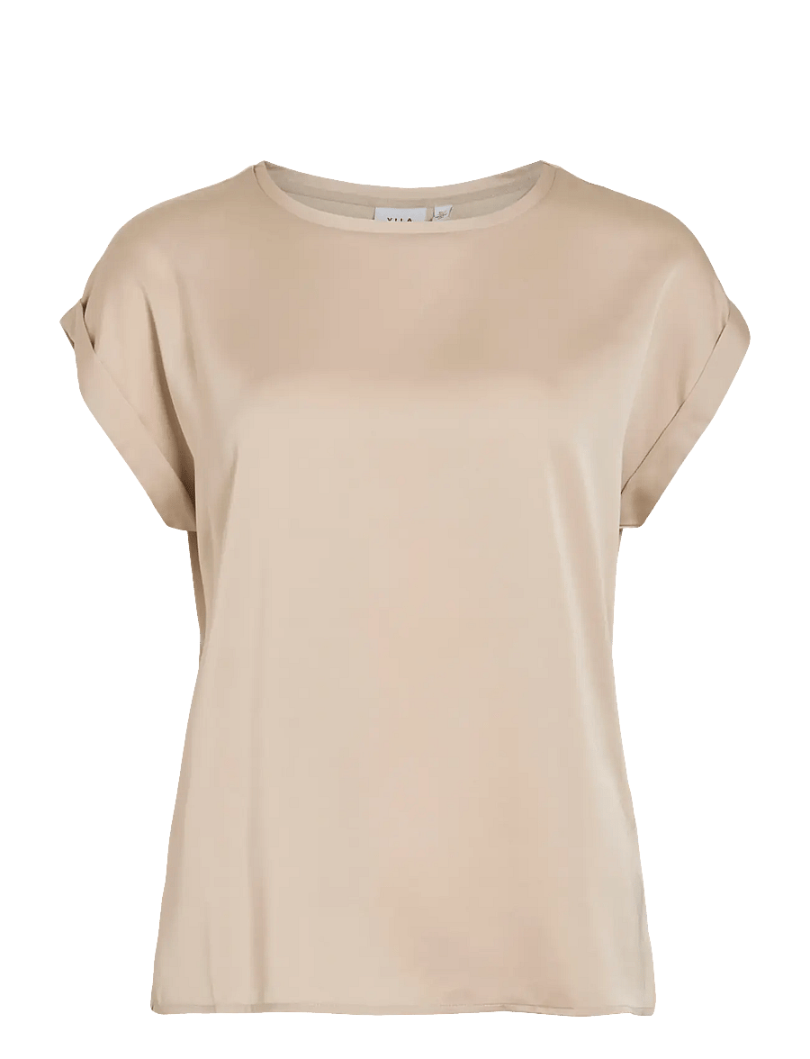 Vila - VIELLETTE S/S SATIN TOP - NOOS - kortärmade blusar - cement - 1