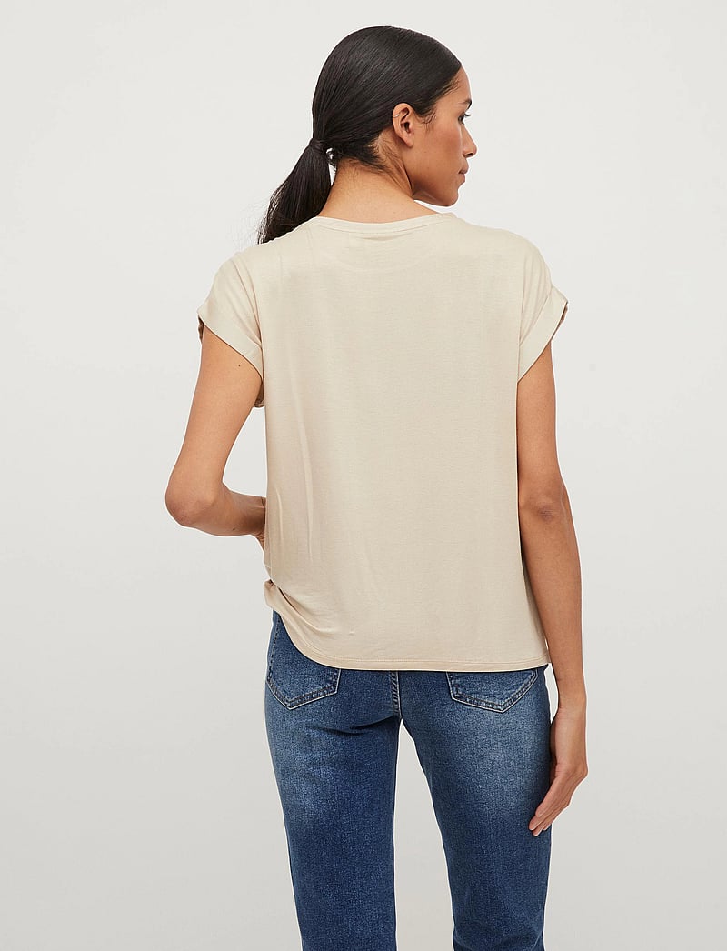 Vila - VIELLETTE S/S SATIN TOP - NOOS - kurzämlige blusen - cement - 3