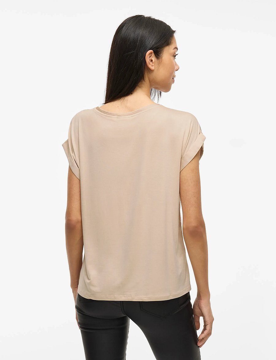 Vila - VIELLETTE S/S SATIN TOP - NOOS - kortärmade blusar - cement - 3