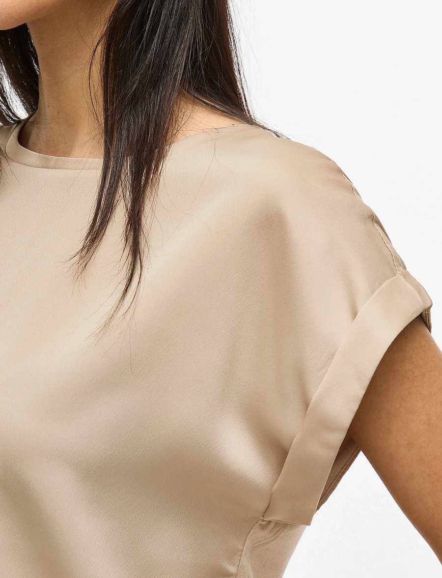 Vila - VIELLETTE S/S SATIN TOP - NOOS - kortärmade blusar - cement - 5