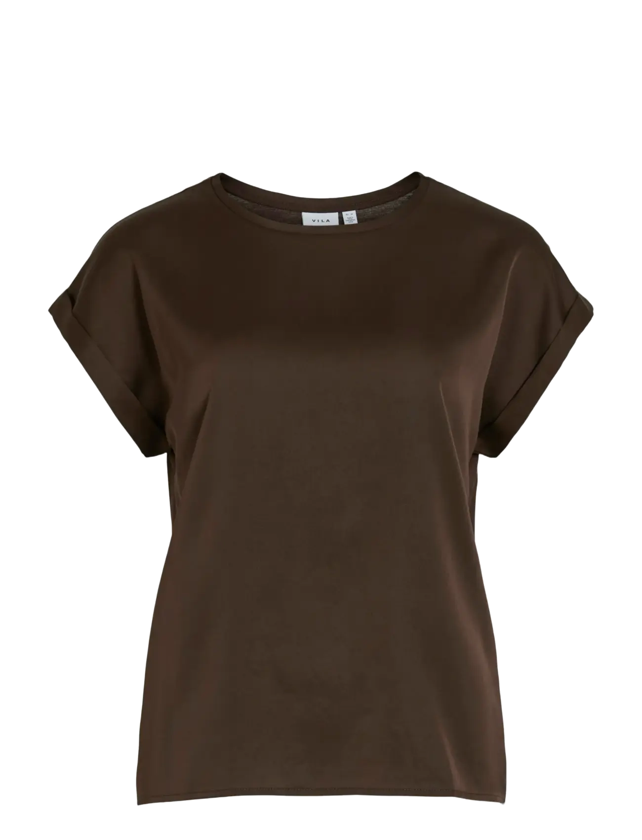 VILA Viellette S/S Satin Oberteil - Noos Braun - 38 - Damen
