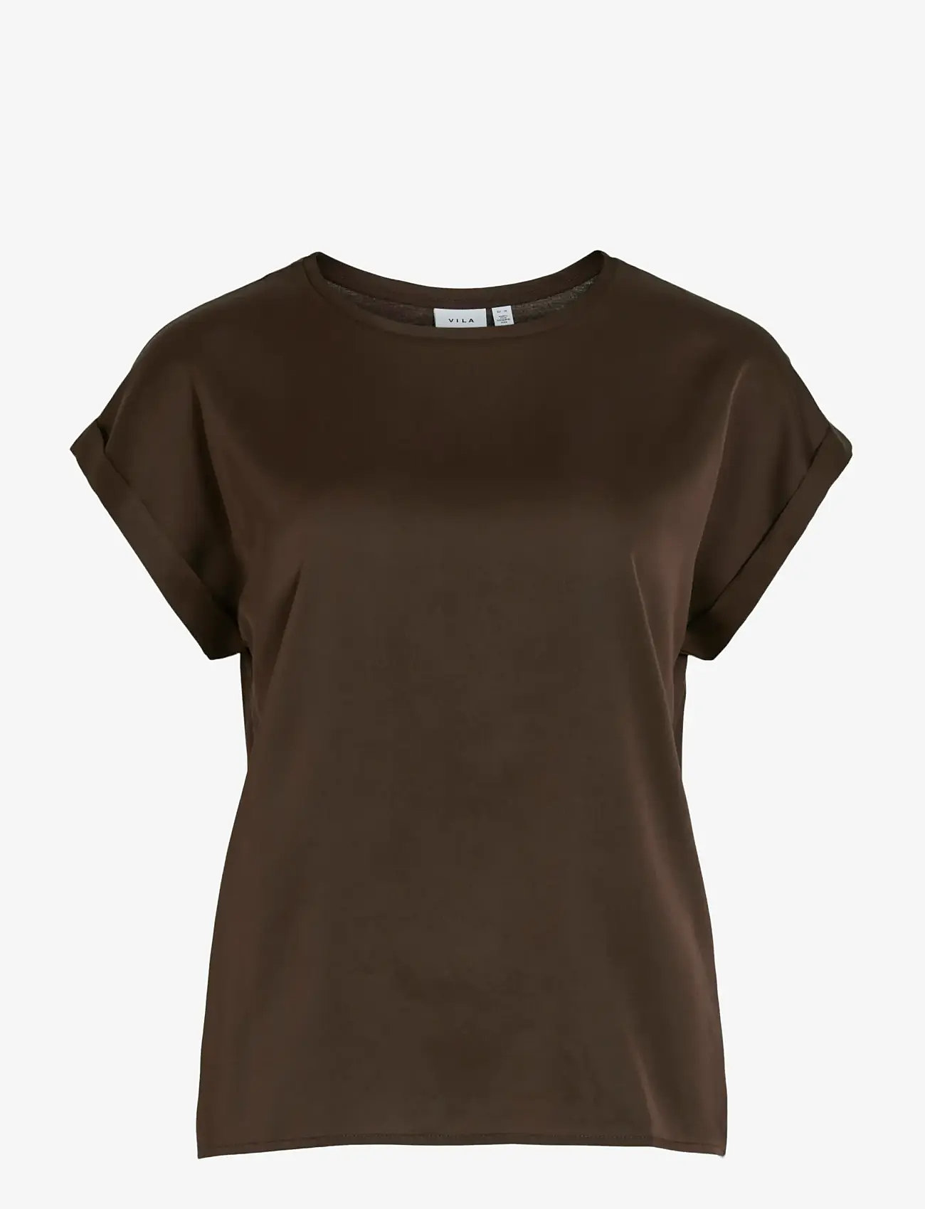 Vila - VIELLETTE S/S SATIN TOP - NOOS - kortärmade blusar - coffee bean - 1