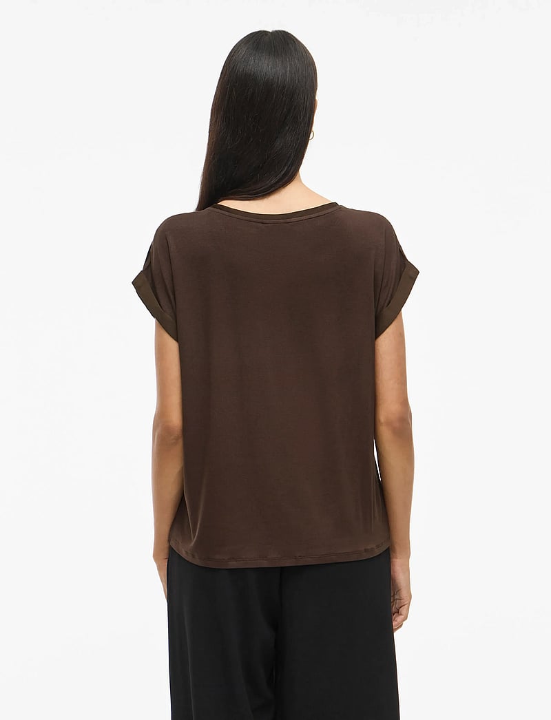 Vila - VIELLETTE S/S SATIN TOP - NOOS - kortärmade blusar - coffee bean - 3