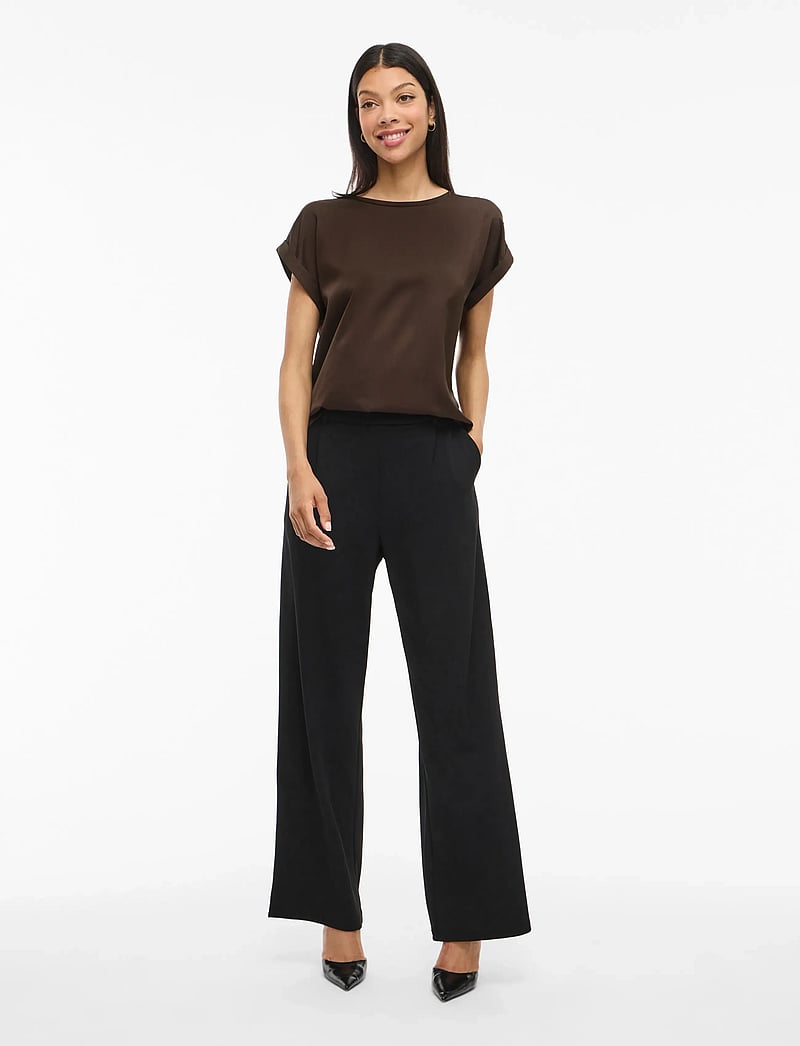 Vila - VIELLETTE S/S SATIN TOP - NOOS - kortärmade blusar - coffee bean - 4