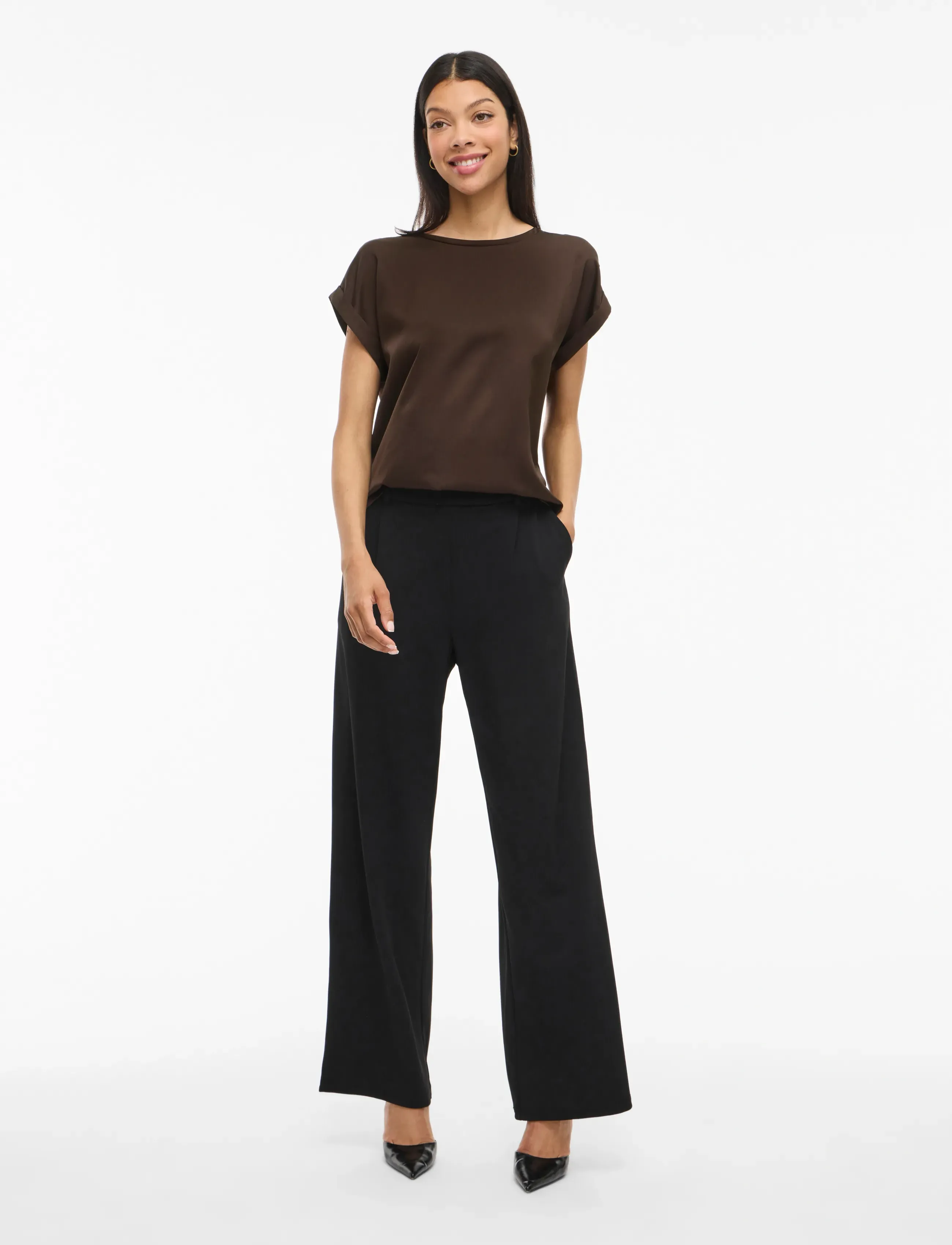 Vila - VIELLETTE S/S SATIN TOP - NOOS - short-sleeved blouses - coffee bean - 4