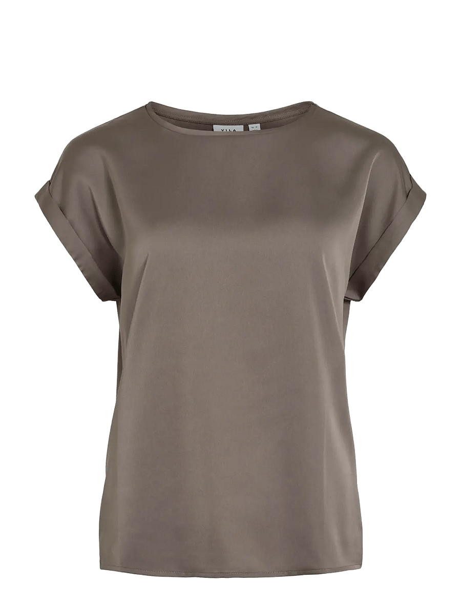 Vila - VIELLETTE S/S SATIN TOP - NOOS - kurzämlige blusen - falcon - 1