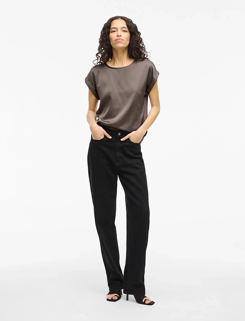 Vila - VIELLETTE S/S SATIN TOP - NOOS - kortærmede bluser - falcon - 4