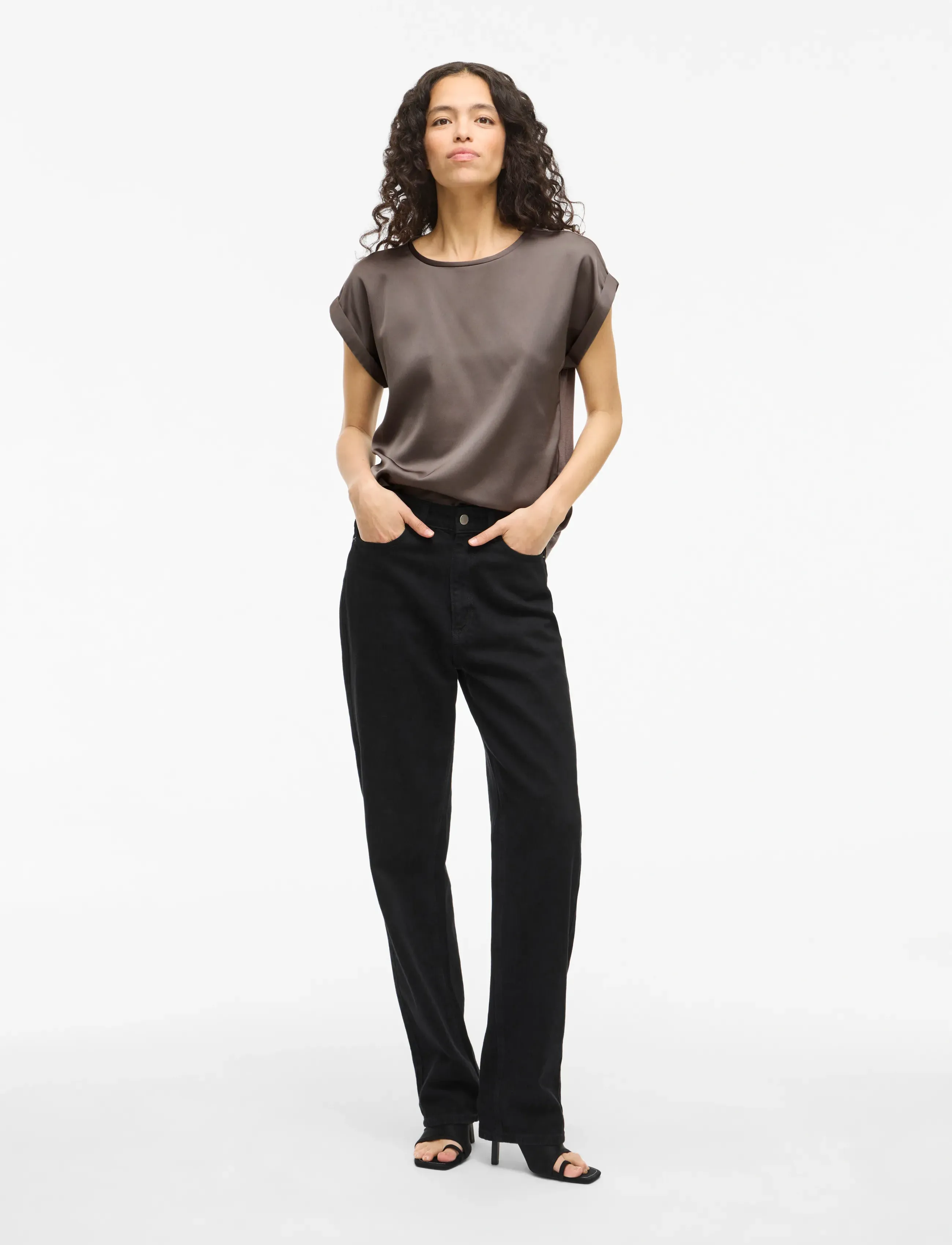 Vila - VIELLETTE S/S SATIN TOP - NOOS - kurzämlige blusen - falcon - 4