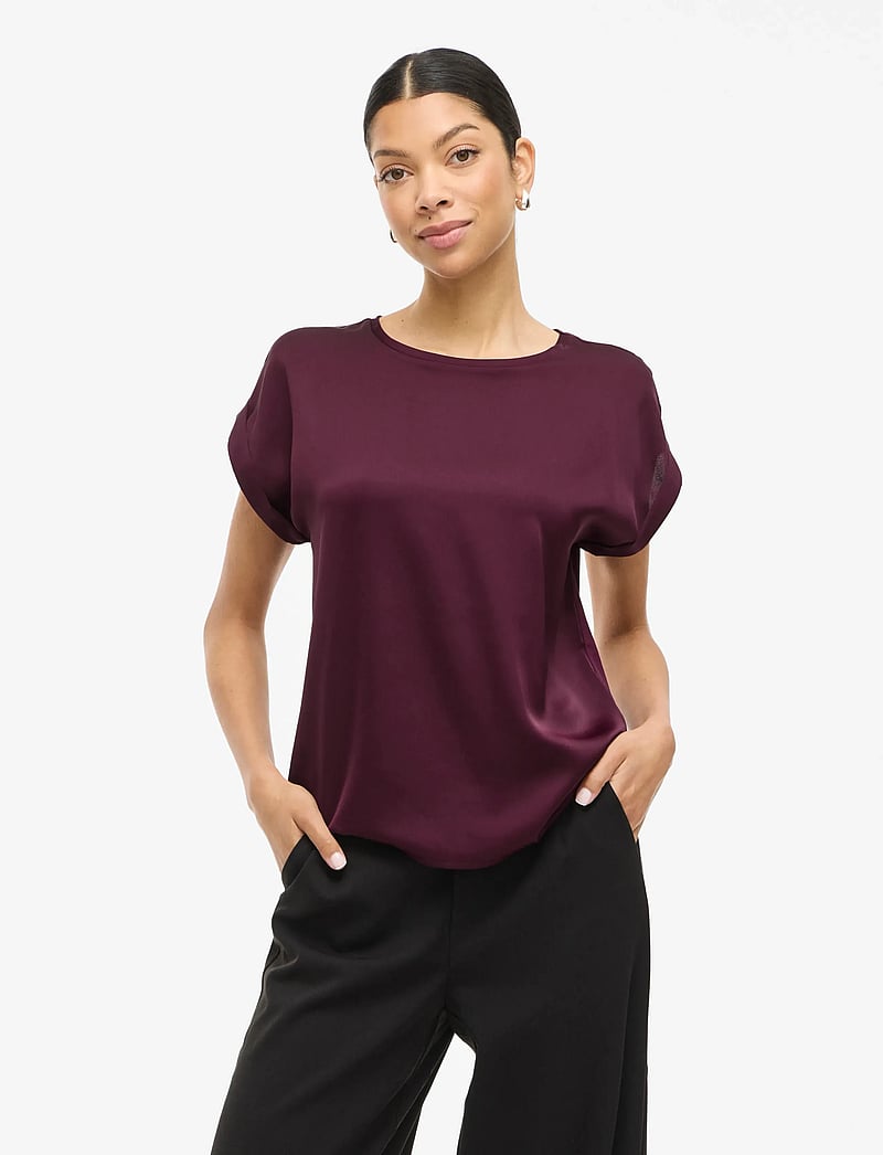 Vila - VIELLETTE S/S SATIN TOP/SU - NOOS - kortærmede bluser - fig - 0